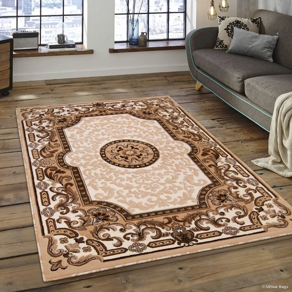 Allstar 18th Century Vintage Regal Bordered Floral Medallion Area Rug