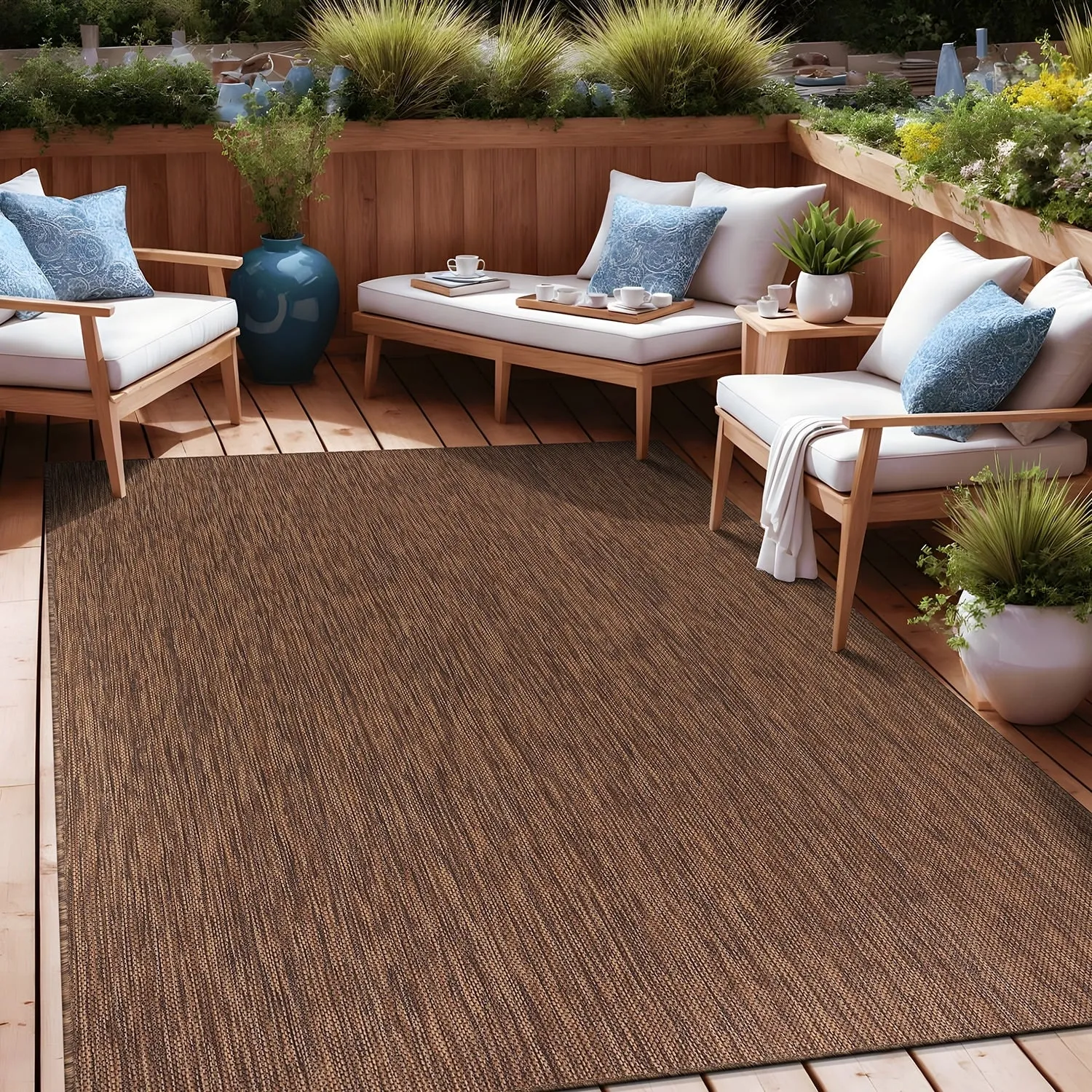 Aloha Washable Solid Indoor Outdoor Area Rug Patio Deck Living Room