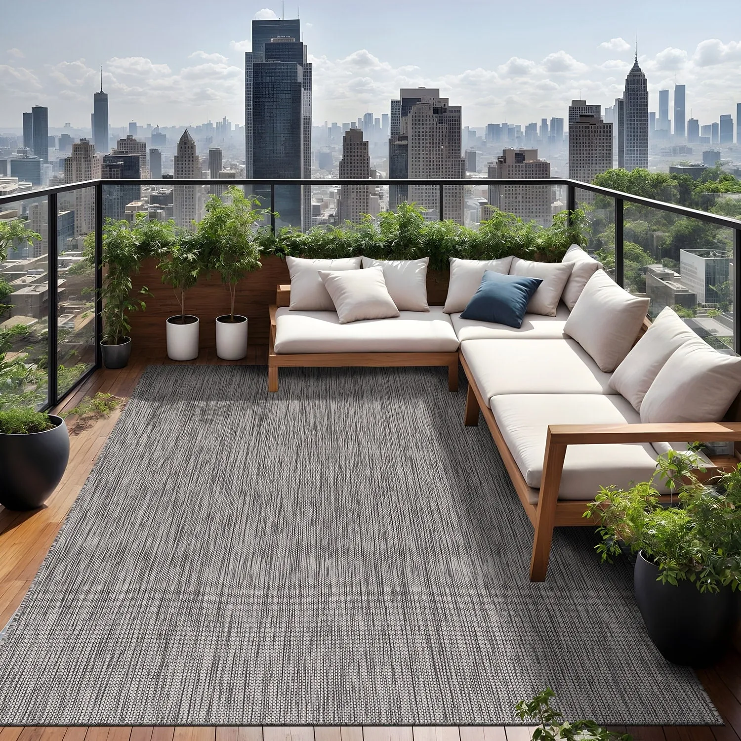 Aloha Washable Solid Indoor Outdoor Area Rug Patio Deck Living Room