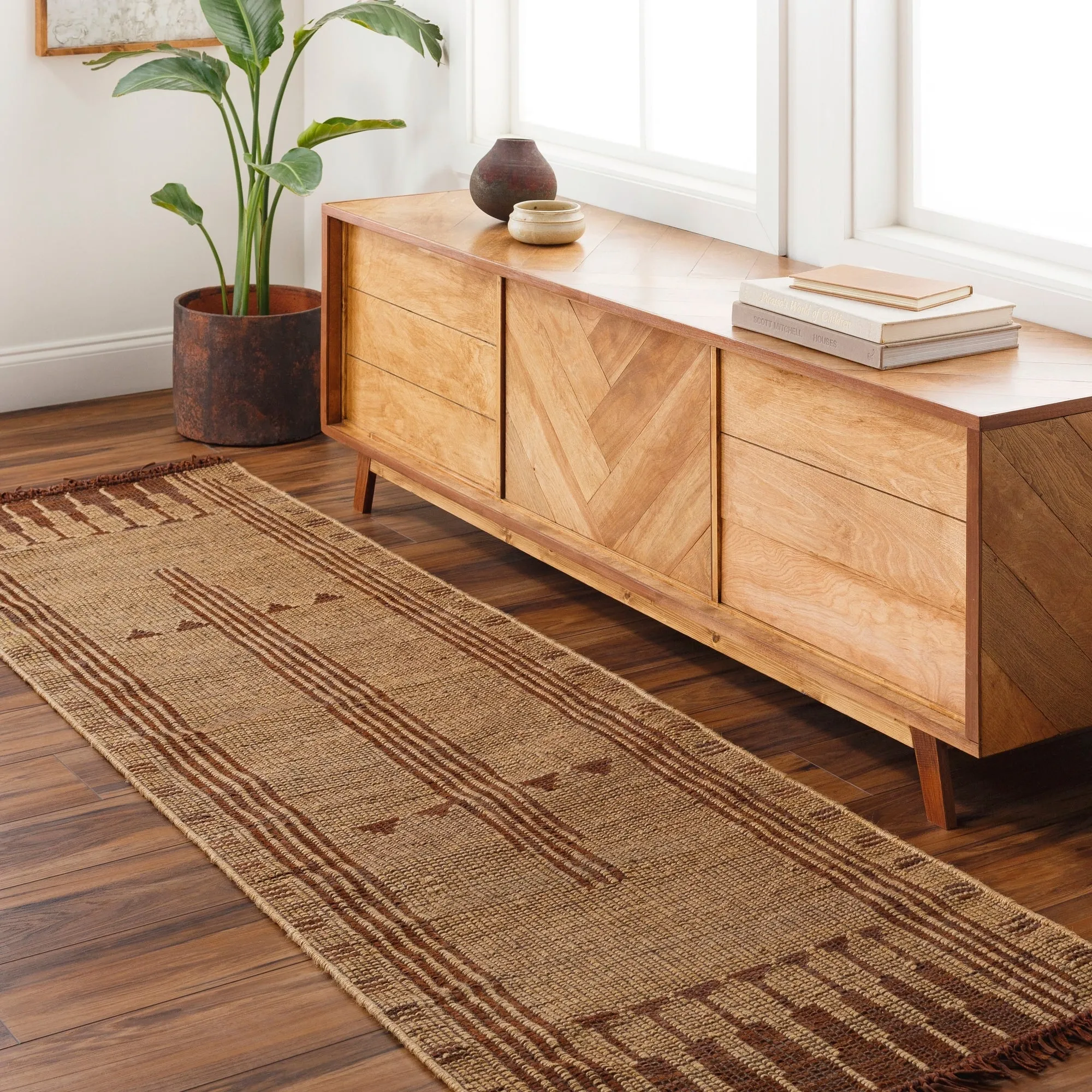 Amavida Handmade Jute & Leather Global Area Rug
