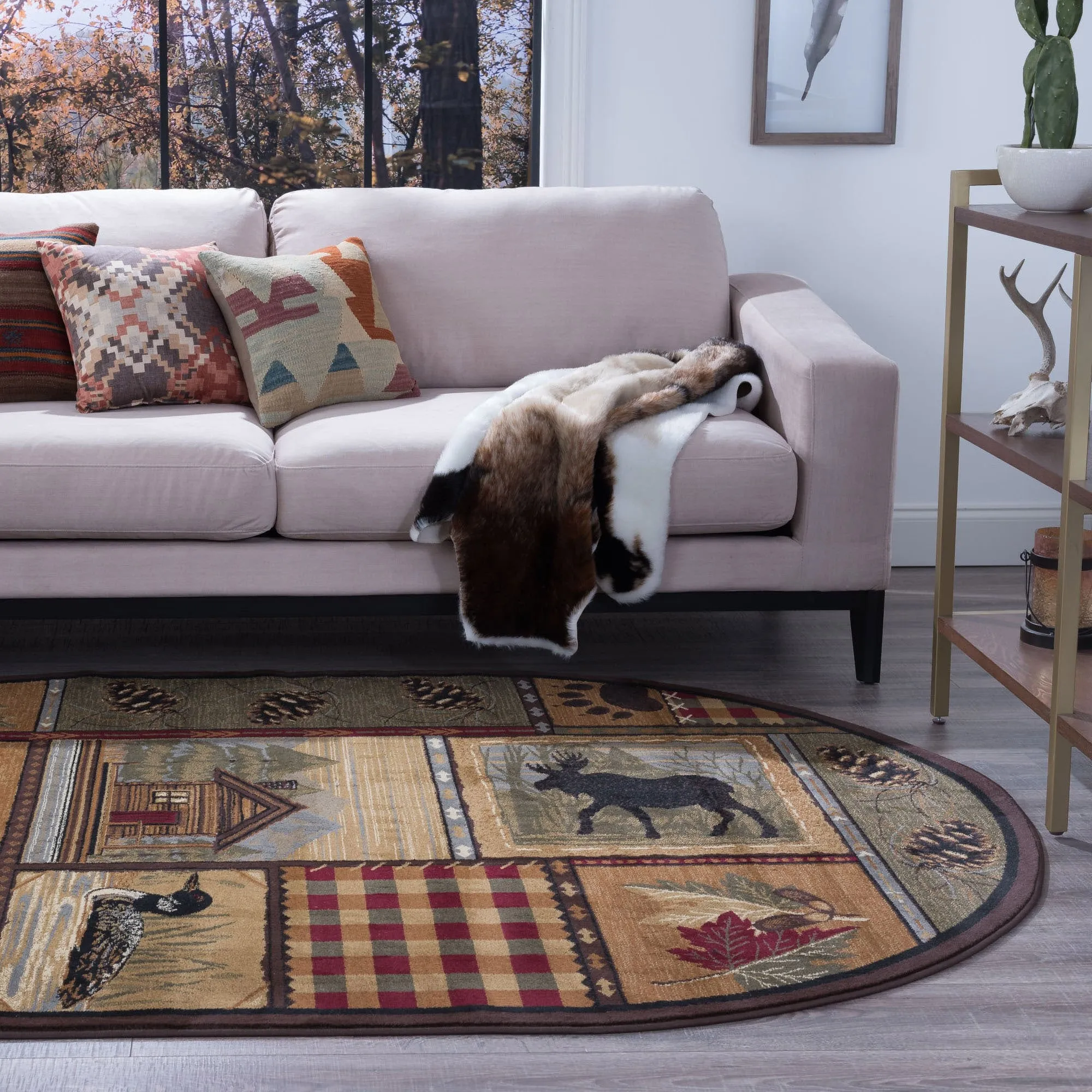 Area Rug & Runner - Lodge Cabin Farmhouse Rugs for Living Room Bedroom Dining Room Kitchen 2x3 / 3x8 / 5x7 / 8x10 / 9x12 / Round
