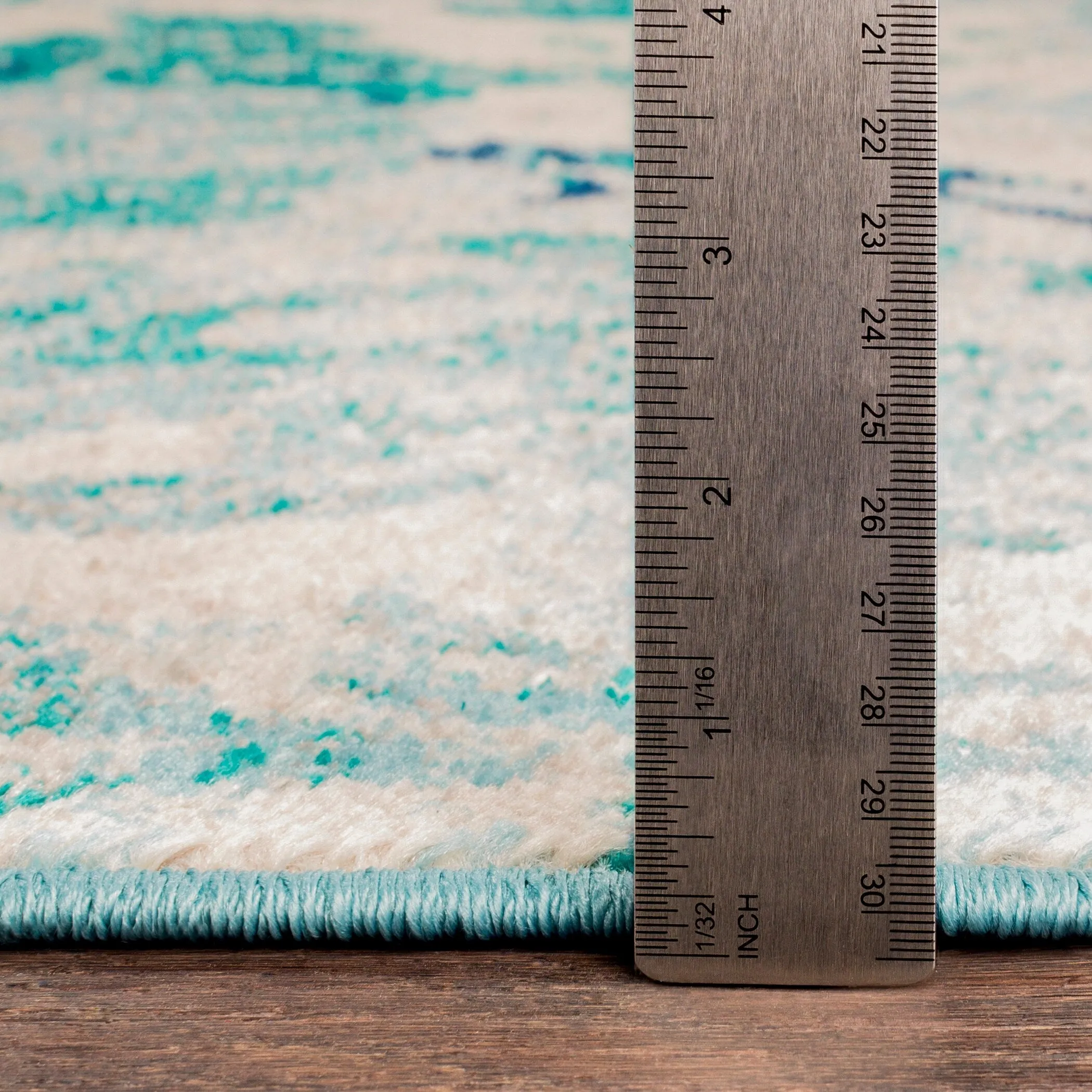 Arturas Teal Damask Area Rug - 6' 7 x 9' 6