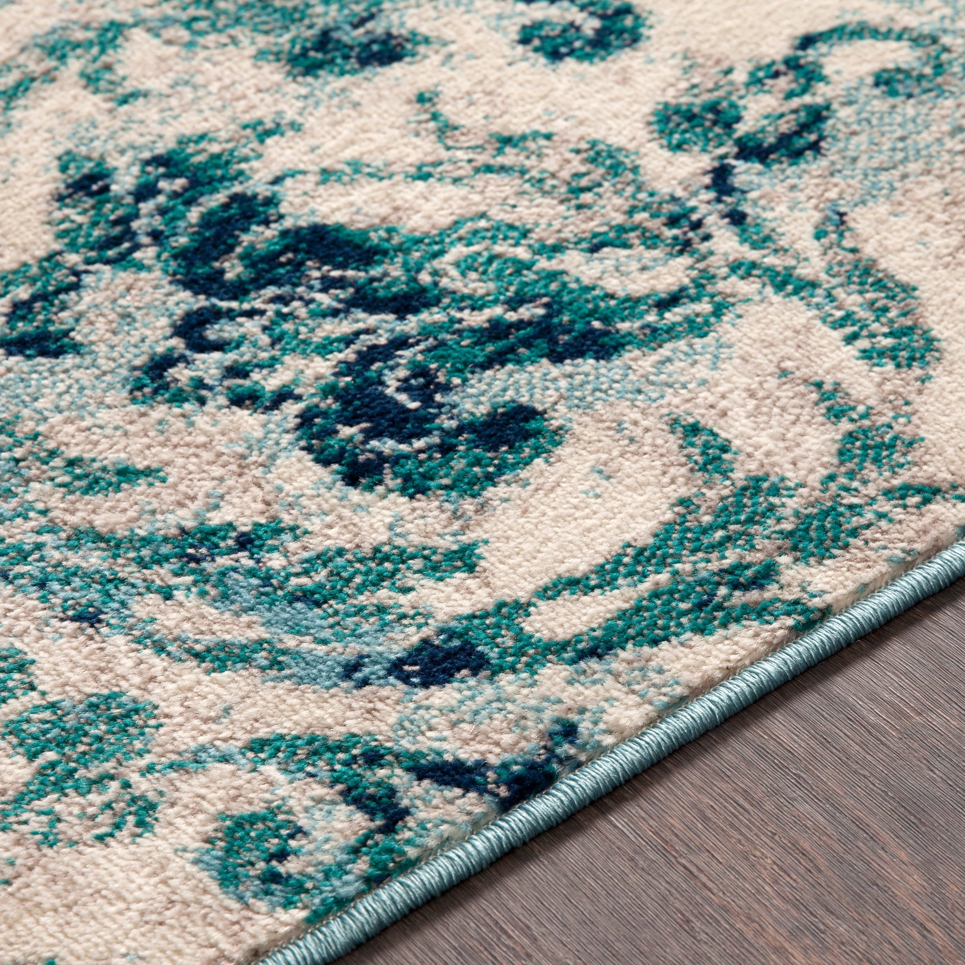 Arturas Teal Damask Area Rug - 6' 7 x 9' 6