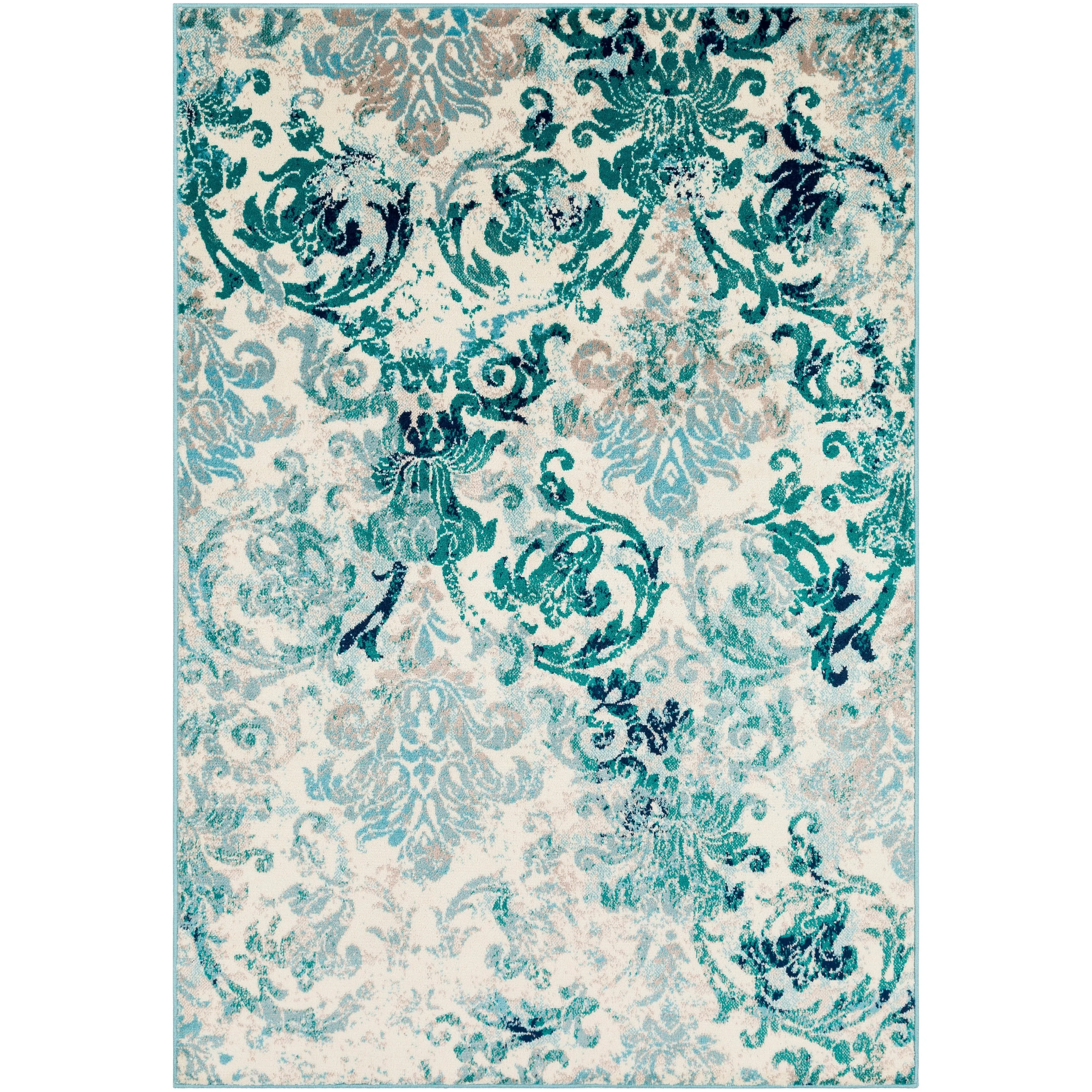 Arturas Teal Damask Area Rug - 6' 7 x 9' 6