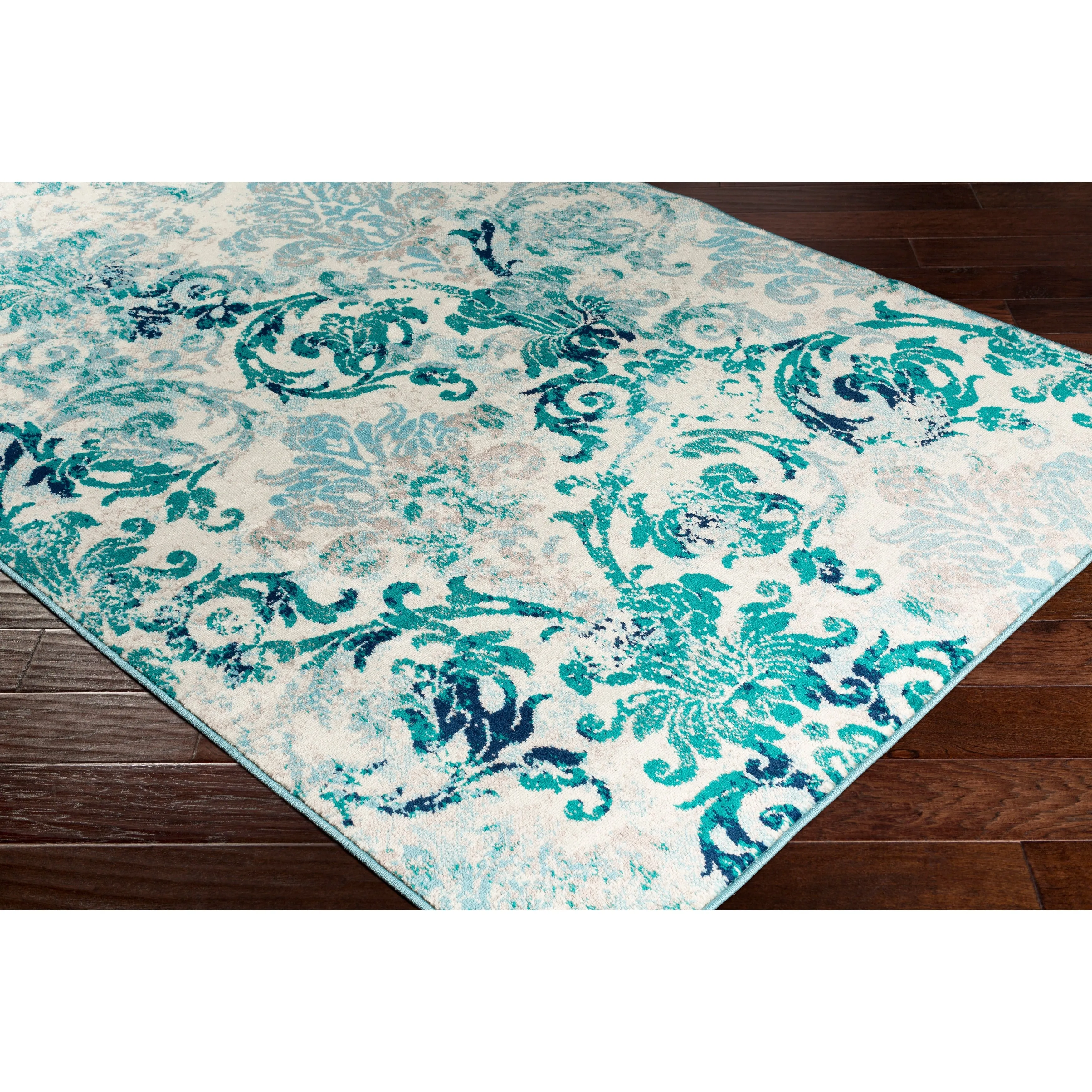 Arturas Teal Damask Area Rug - 6' 7 x 9' 6