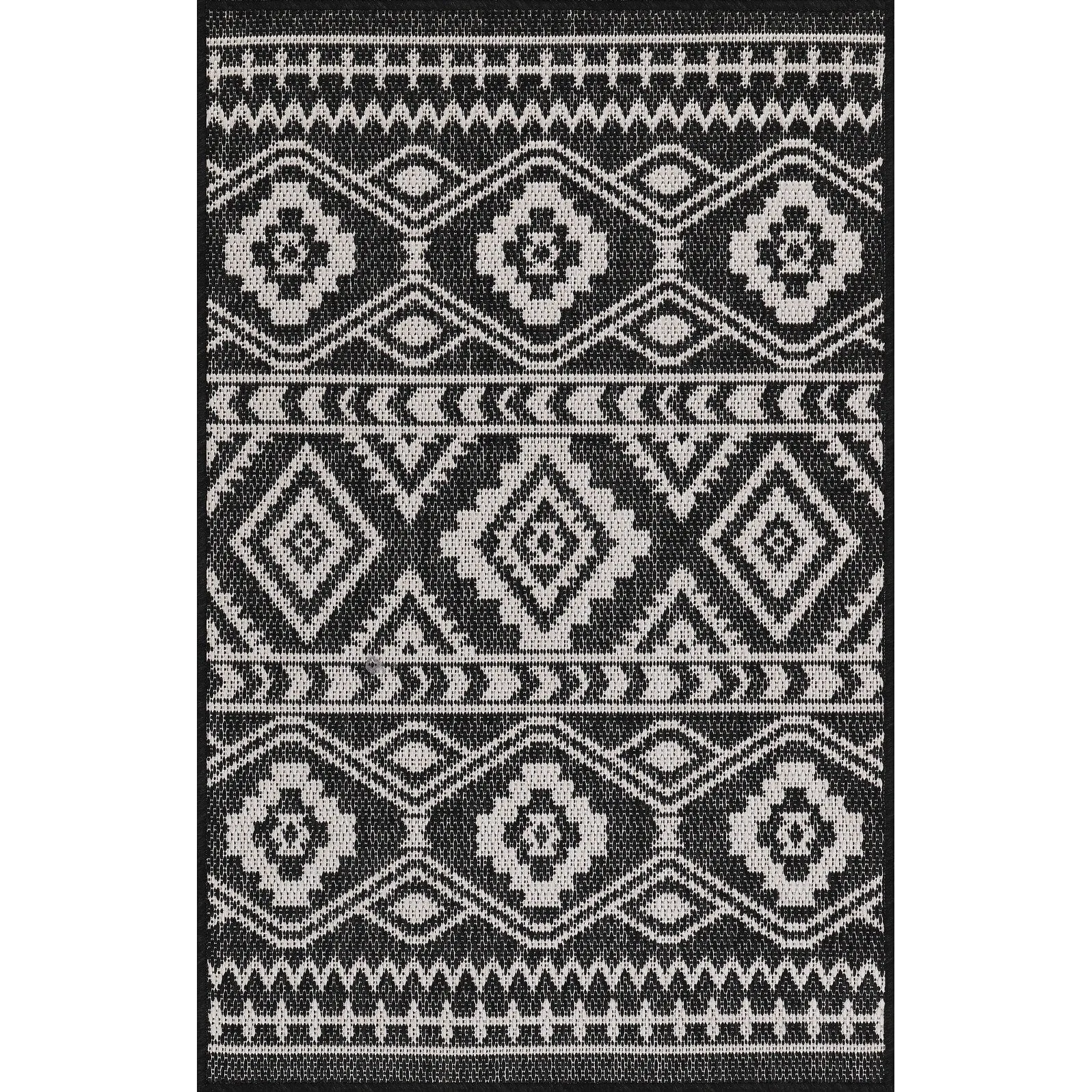Beverly Rug Black White Boho Moroccan Indoor Outdoor Area Rug for Patio. Deck. Porch