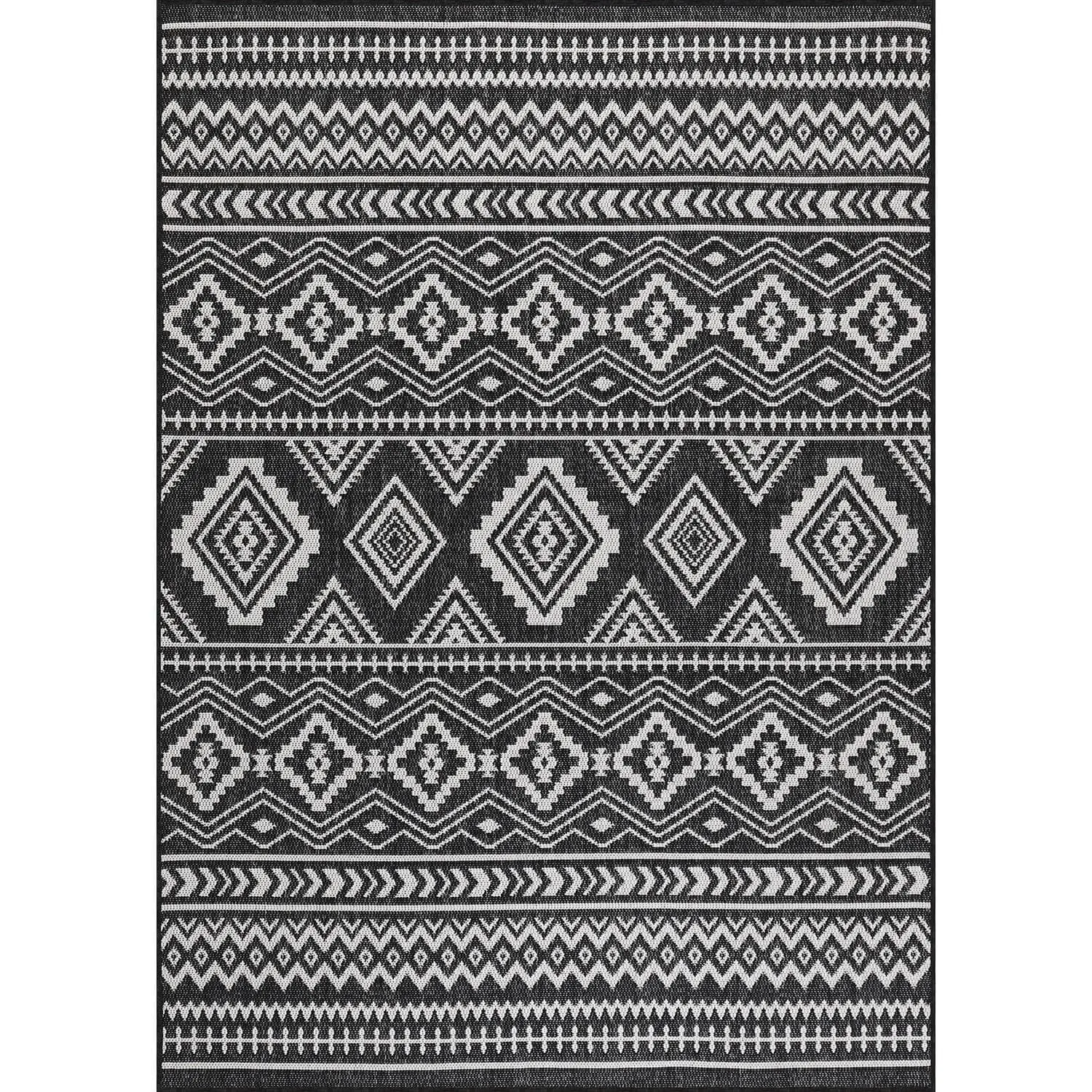 Beverly Rug Black White Boho Moroccan Indoor Outdoor Area Rug for Patio. Deck. Porch