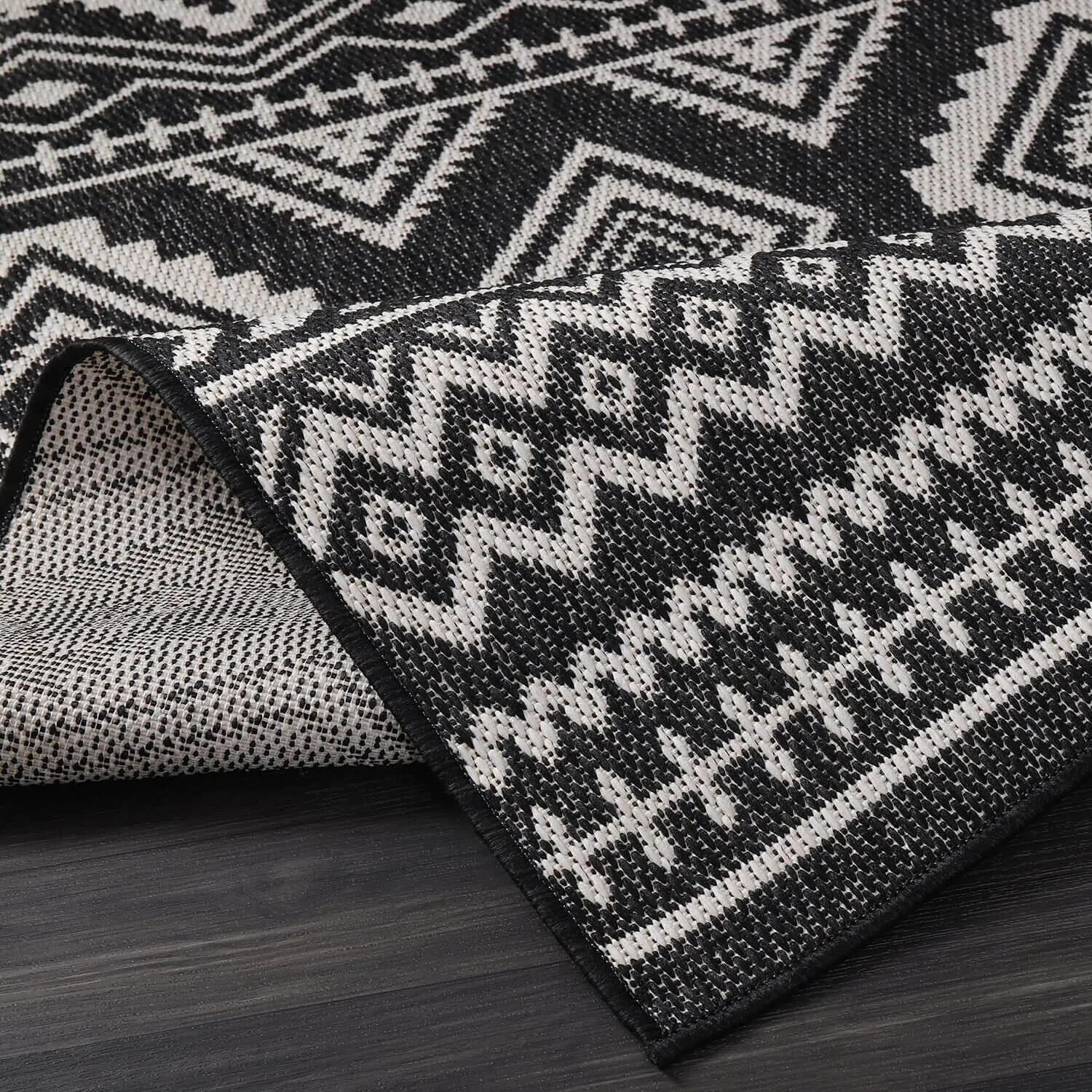 Beverly Rug Black White Boho Moroccan Indoor Outdoor Area Rug for Patio. Deck. Porch