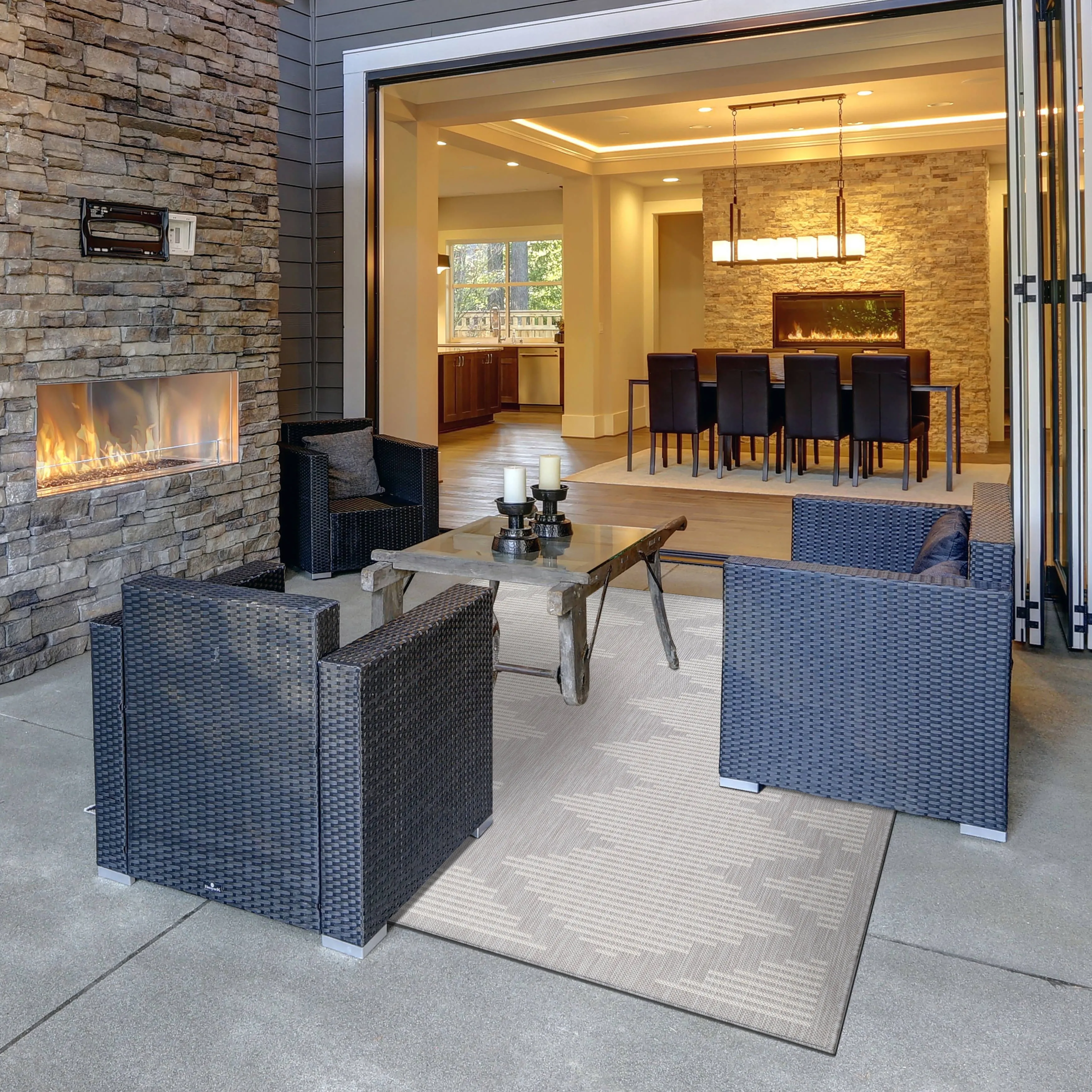 Beverly Rug Grey Geometric Indoor Outdoor Rug. Outside Carpet for Patio. Deck. Porch