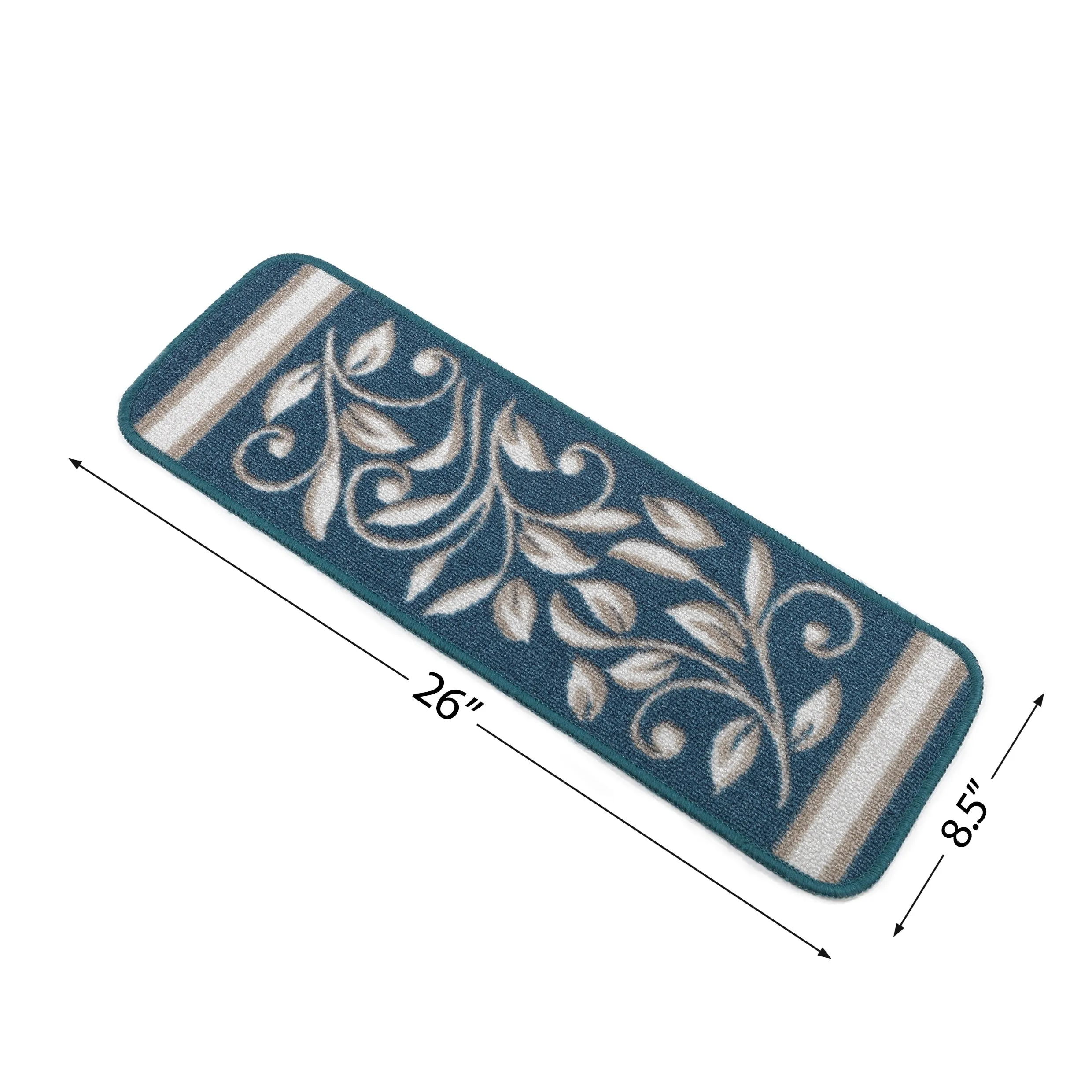 Beverly Rug Non Slip Treads Stylish Stain Resistant Floral Pattern Black Blue Brown Stair Treads 28 x 8.7