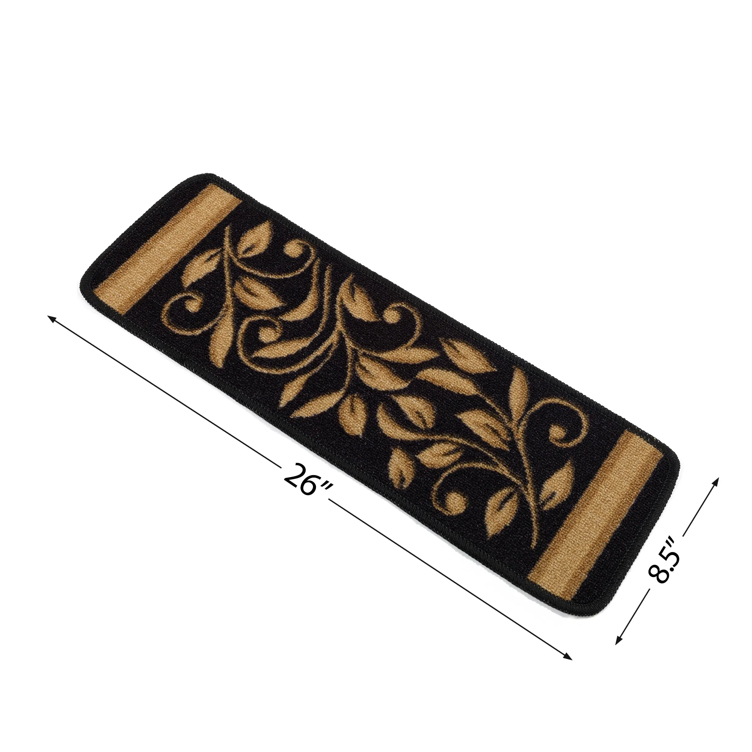 Beverly Rug Non Slip Treads Stylish Stain Resistant Floral Pattern Black Blue Brown Stair Treads 28 x 8.7