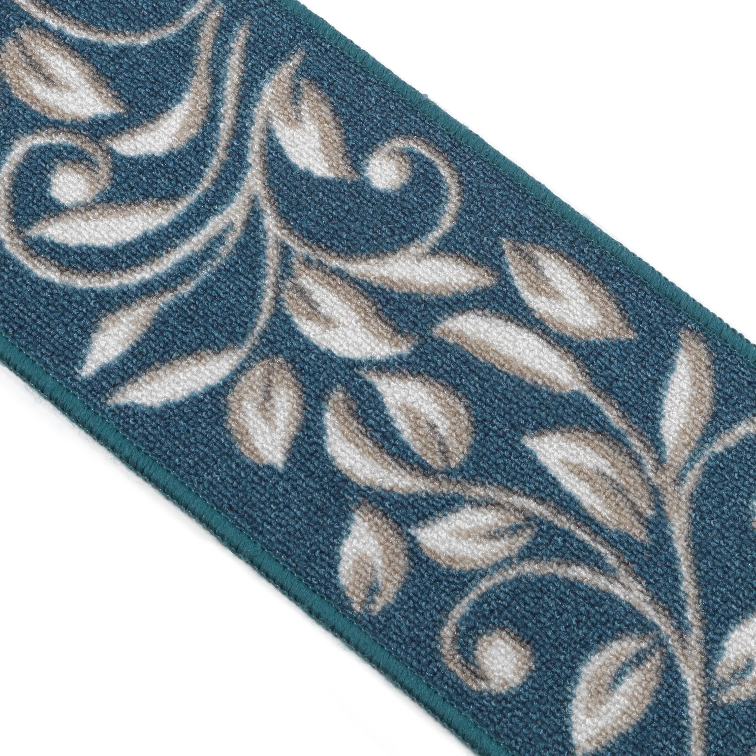Beverly Rug Non Slip Treads Stylish Stain Resistant Floral Pattern Black Blue Brown Stair Treads 28 x 8.7