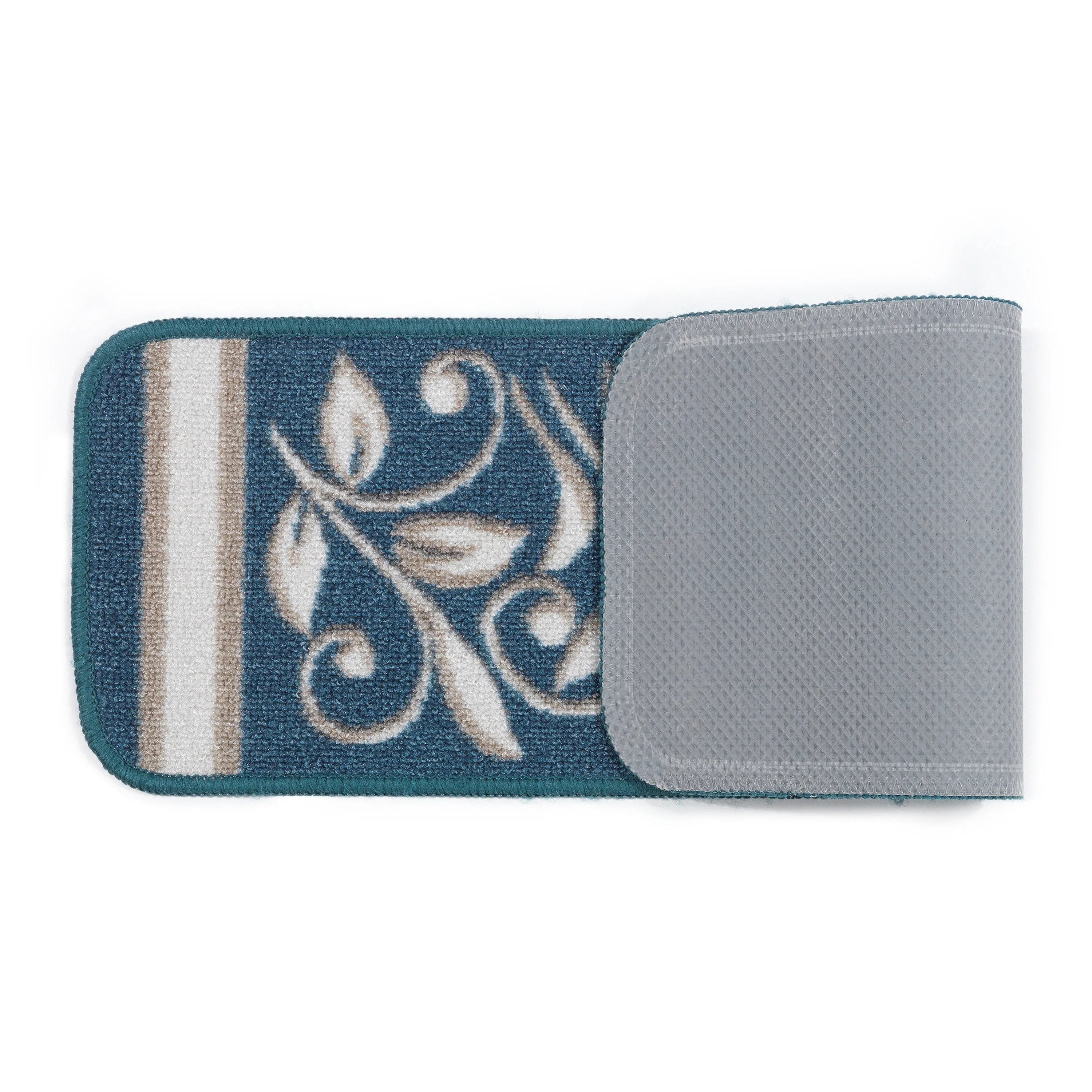 Beverly Rug Non Slip Treads Stylish Stain Resistant Floral Pattern Black Blue Brown Stair Treads 28 x 8.7