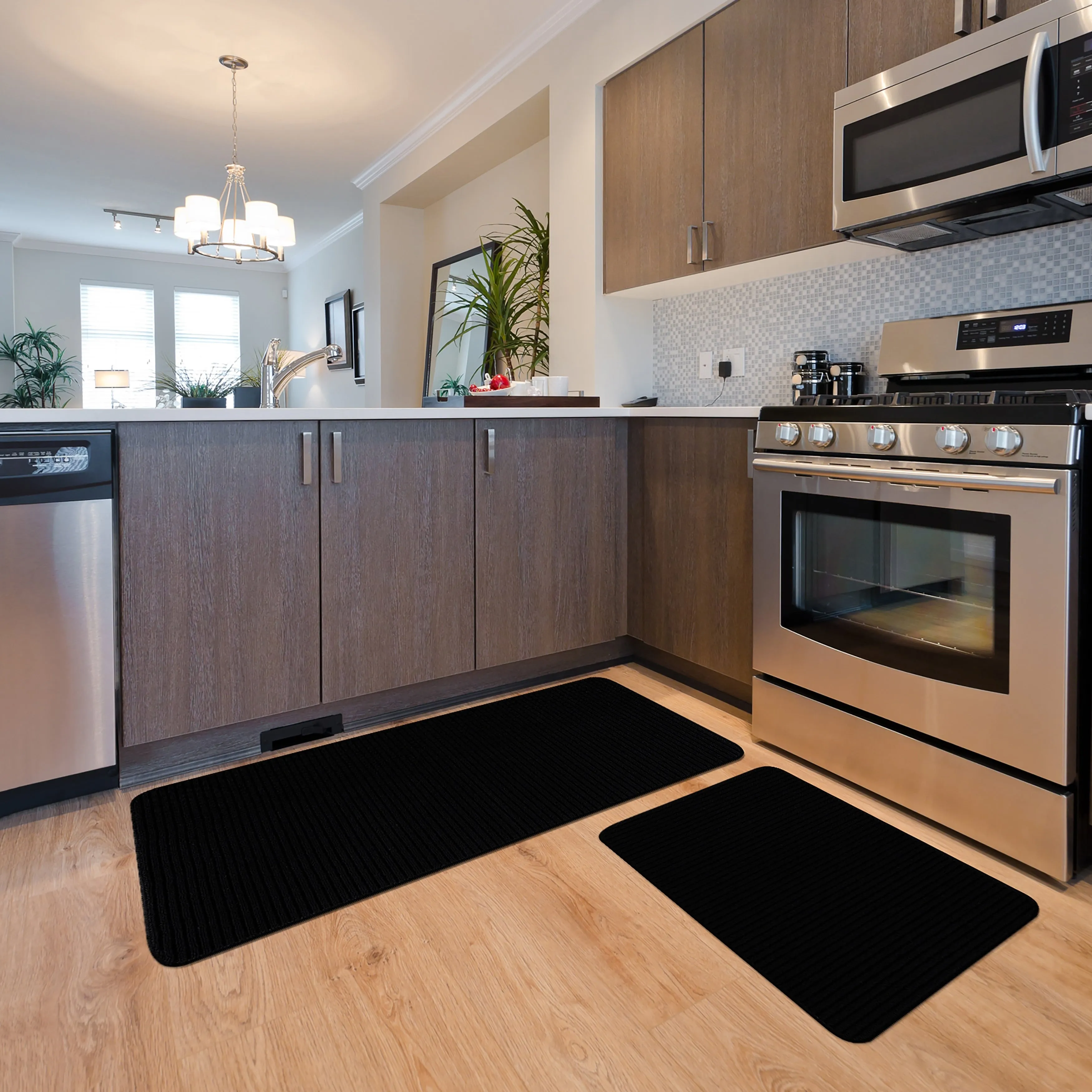 Beverly Rug Non Slip Washable Kitchen Rugs and Mats 2 Piece Set. 48x20   30x20