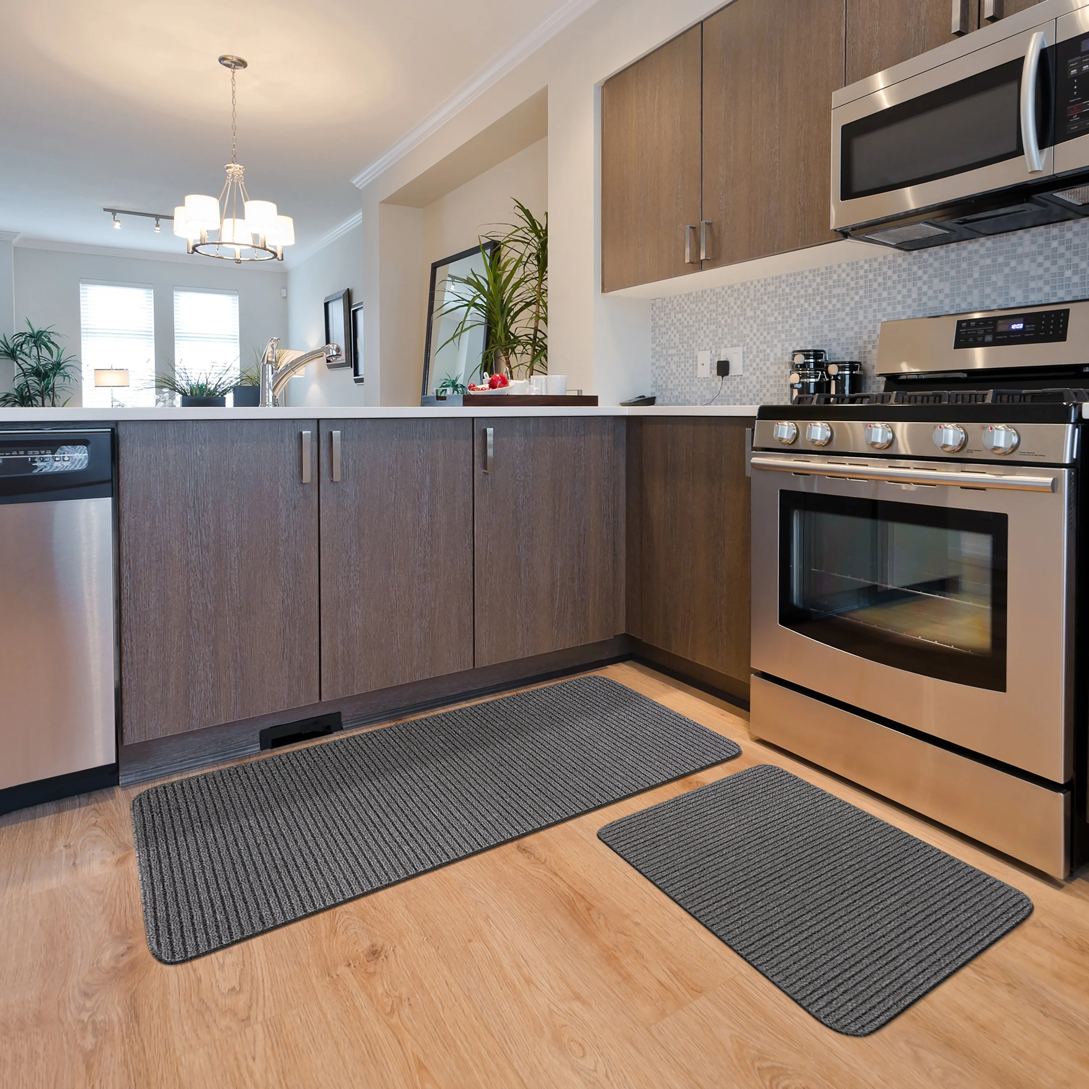Beverly Rug Non Slip Washable Kitchen Rugs and Mats 2 Piece Set. 48x20   30x20