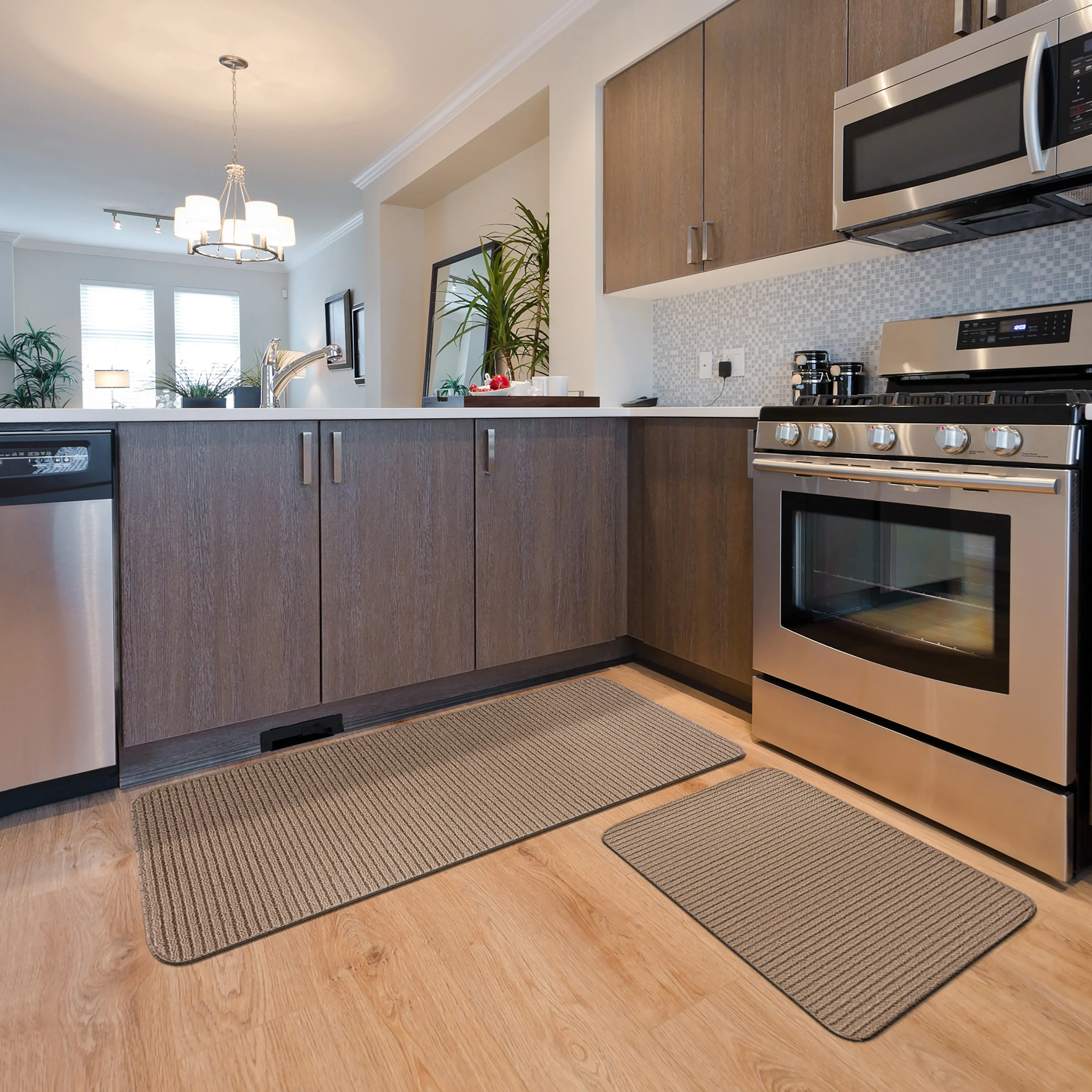 Beverly Rug Non Slip Washable Kitchen Rugs and Mats 2 Piece Set. 48x20   30x20