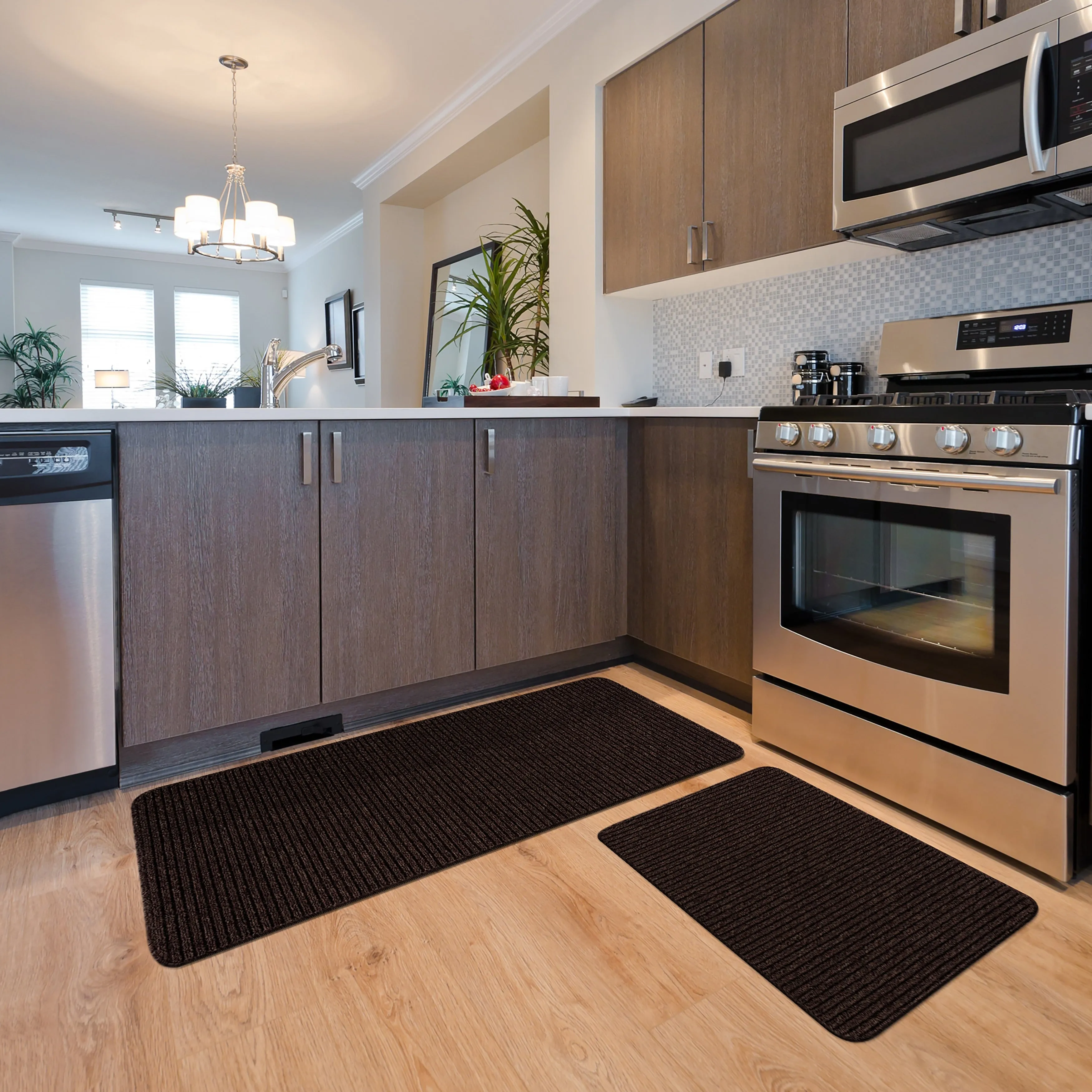 Beverly Rug Non Slip Washable Kitchen Rugs and Mats 2 Piece Set. 48x20   30x20