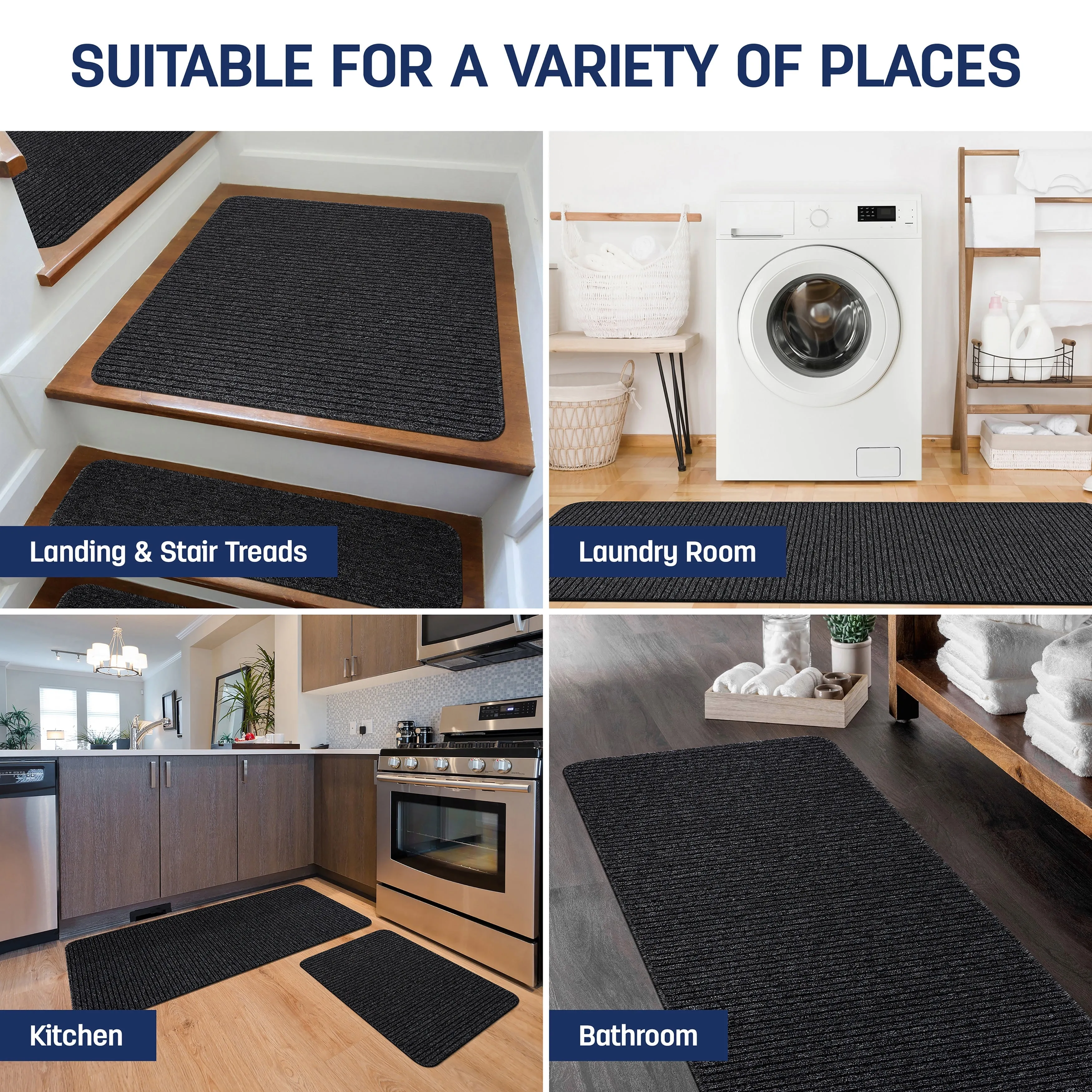 Beverly Rug Non Slip Washable Kitchen Rugs and Mats 2 Piece Set. 48x20   30x20