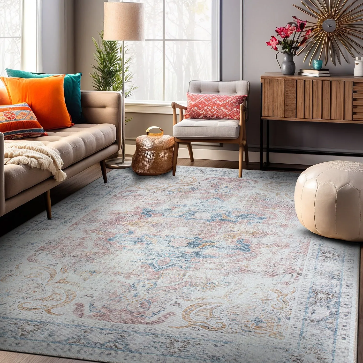 Bohemian Transitional Machine Washable Area Rug