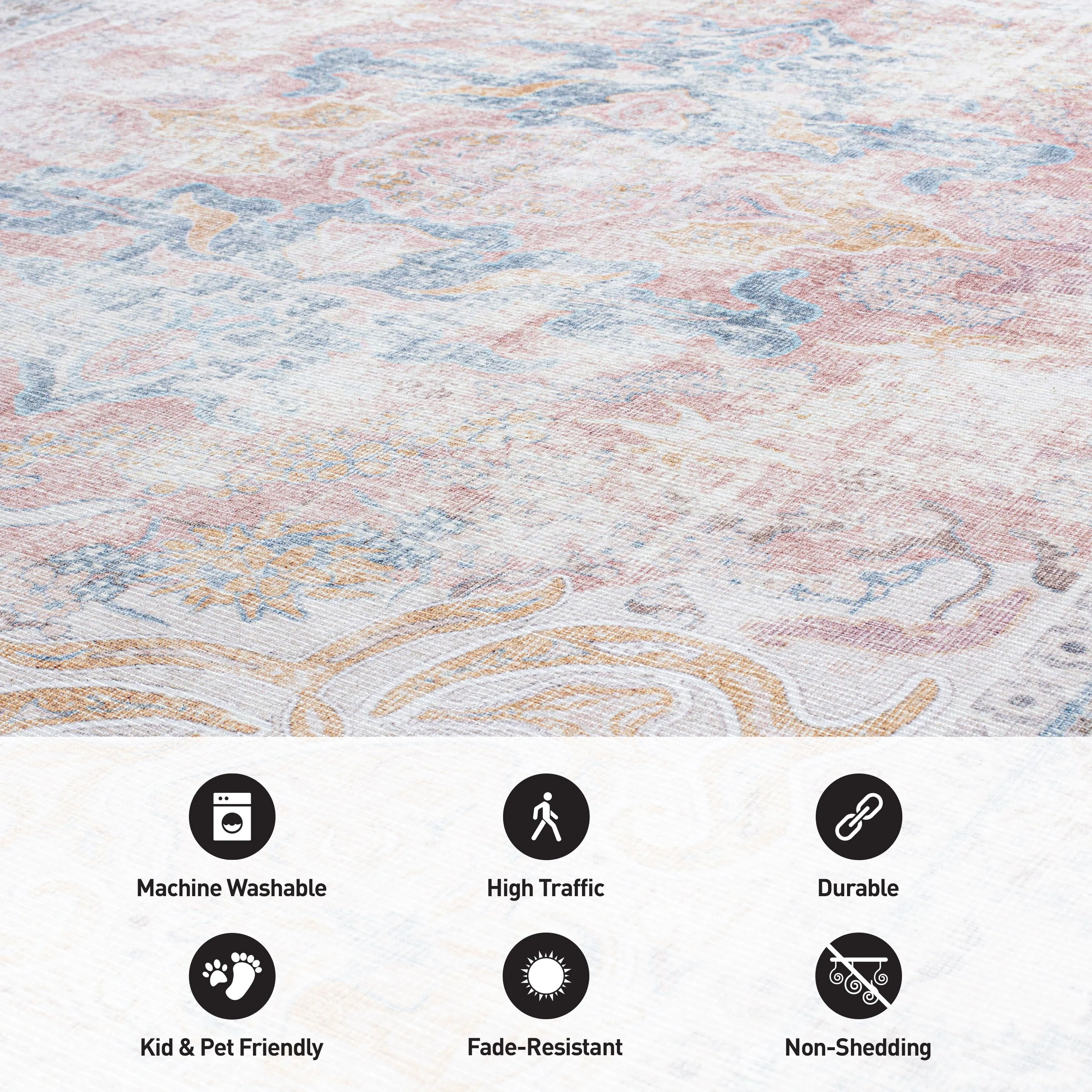 Bohemian Transitional Machine Washable Area Rug
