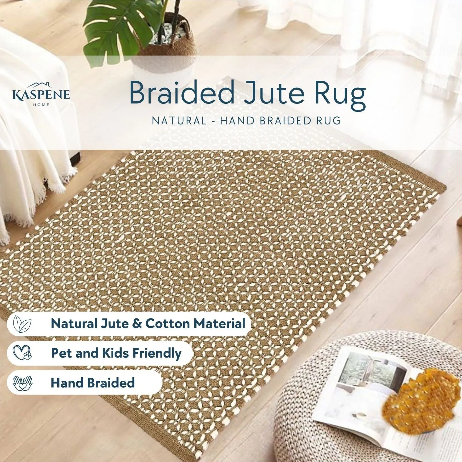 Braided Natural Jute Premium Indoor Area Rug
