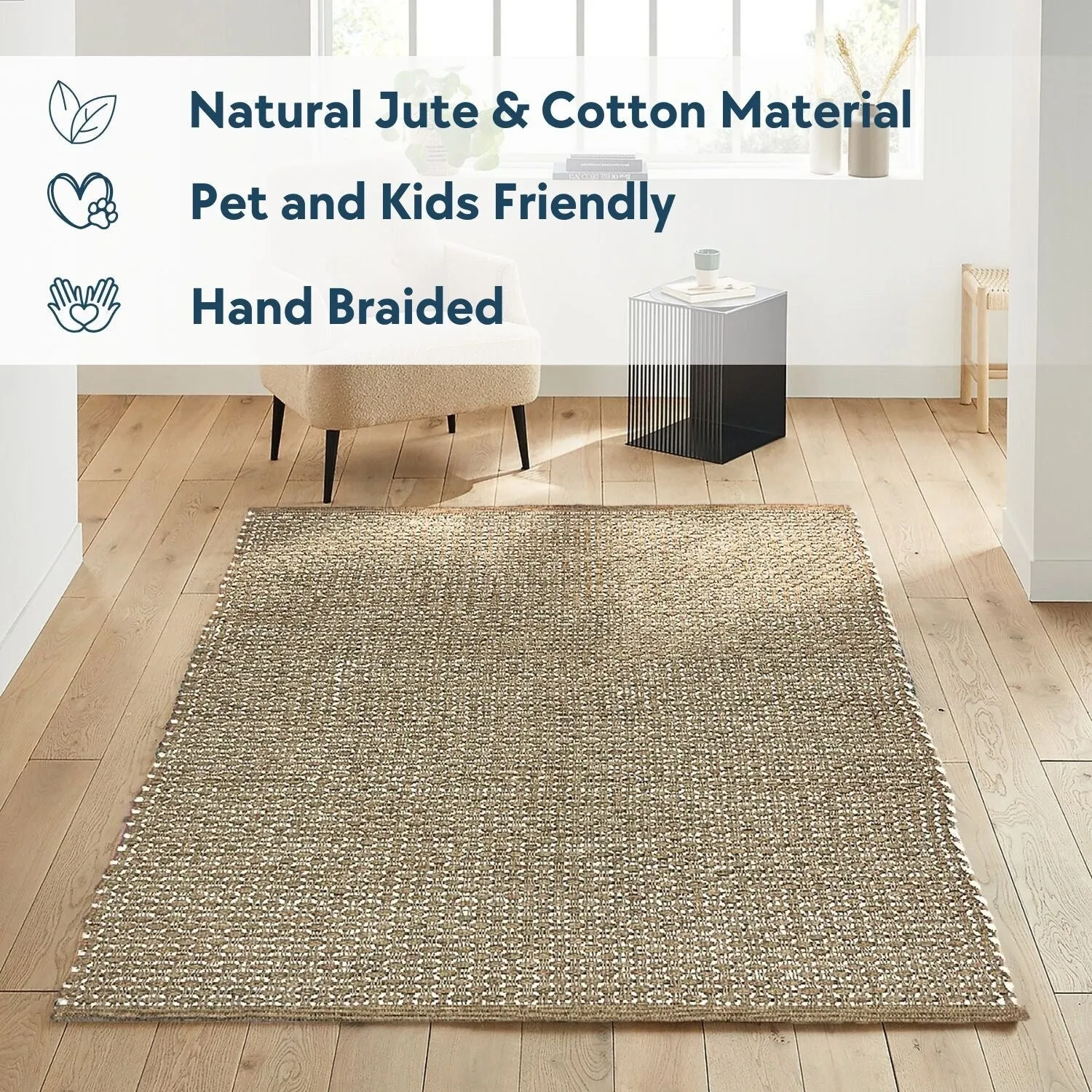 Braided Natural Jute Premium Indoor Area Rug