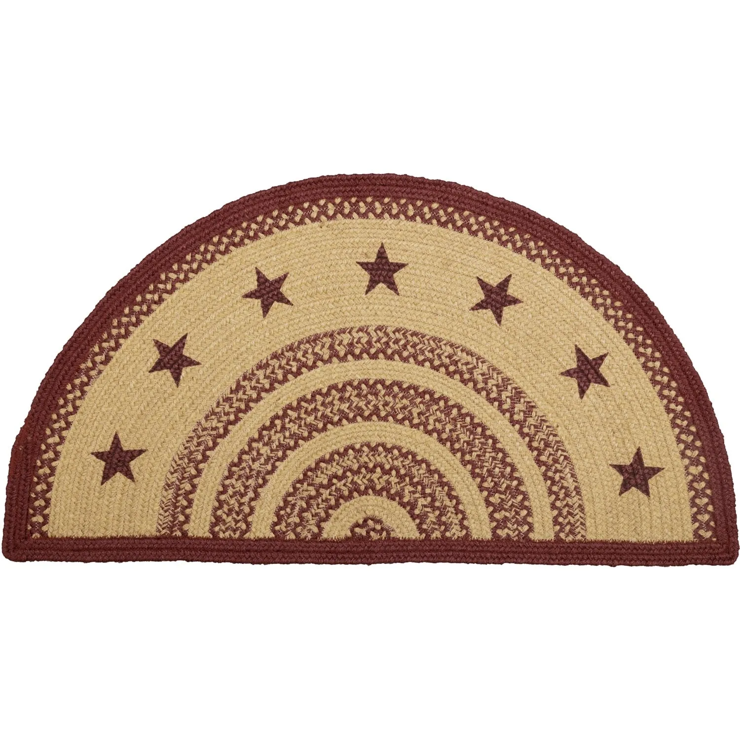 Burgundy Tan Jute Rug Half Circle Stencil Stars w/ Pad 16.5x33 - 16.5 x 33 Half Circle
