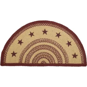Burgundy Tan Jute Rug Half Circle Stencil Stars w/ Pad 16.5x33 - 16.5 x 33 Half Circle