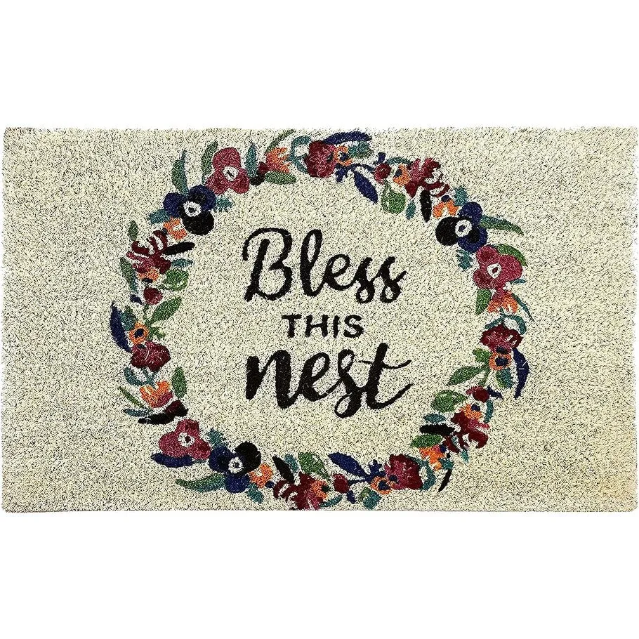 Coir Doormat. Durable Outdoor/Indoor Rug. Welcome Mat. Happy Springtime. Floral Design