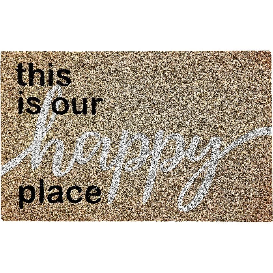 Coir Doormat. Durable Outdoor/Indoor Rug. Welcome Mat. Happy Springtime. Floral Design