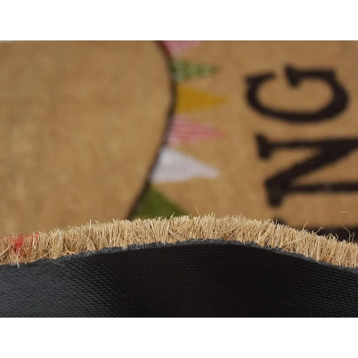 Coir Doormat. Durable Outdoor/Indoor Rug. Welcome Mat. Happy Springtime. Floral Design