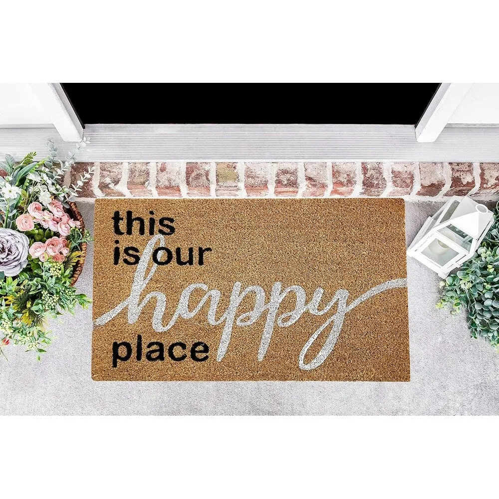 Coir Doormat. Durable Outdoor/Indoor Rug. Welcome Mat. Happy Springtime. Floral Design