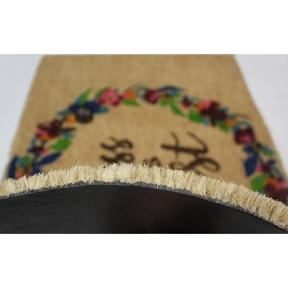 Coir Doormat. Durable Outdoor/Indoor Rug. Welcome Mat. Happy Springtime. Floral Design