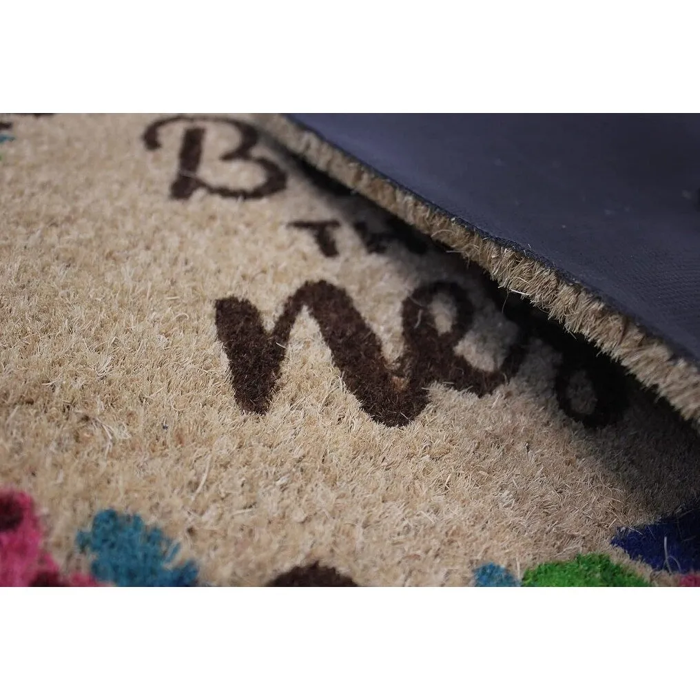 Coir Doormat. Durable Outdoor/Indoor Rug. Welcome Mat. Happy Springtime. Floral Design