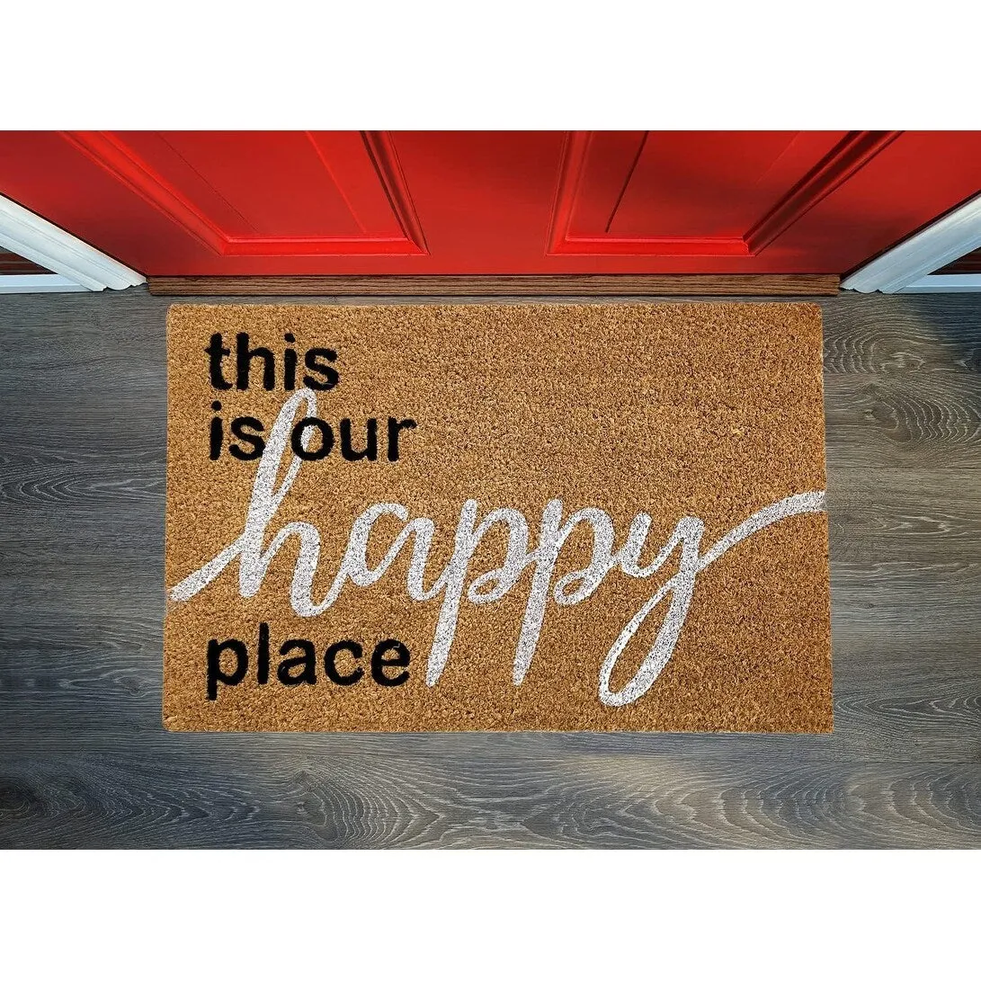 Coir Doormat. Durable Outdoor/Indoor Rug. Welcome Mat. Happy Springtime. Floral Design