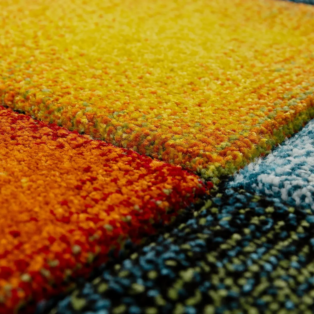 Colorful Living Room Rug with geometric Squares. Multi-Colored