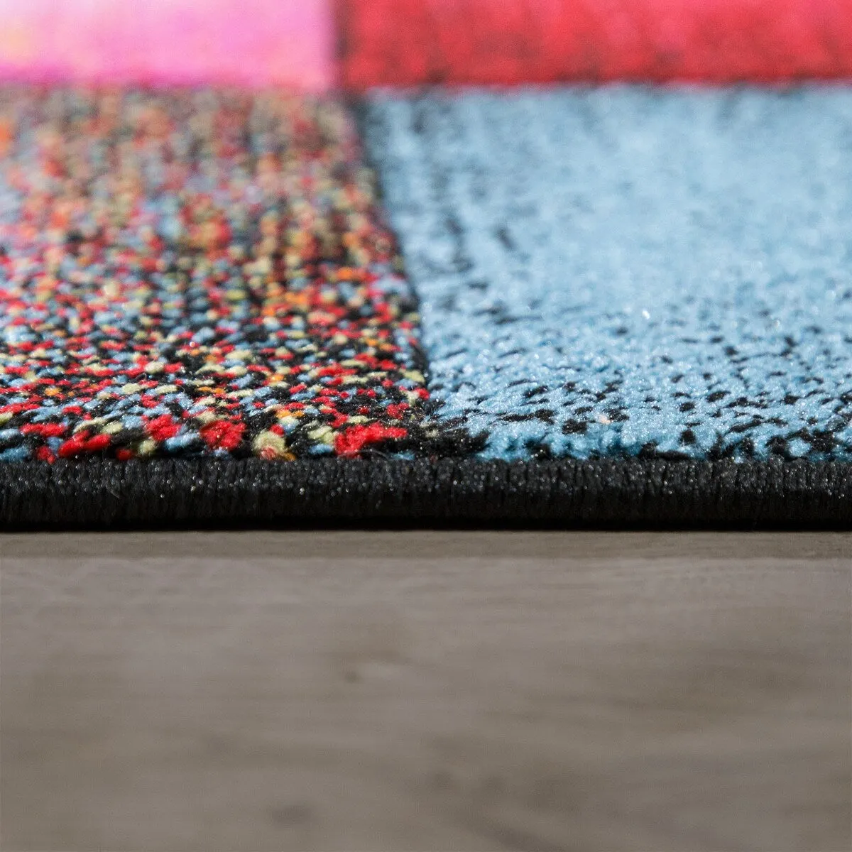Colorful Living Room Rug with geometric Squares. Multi-Colored