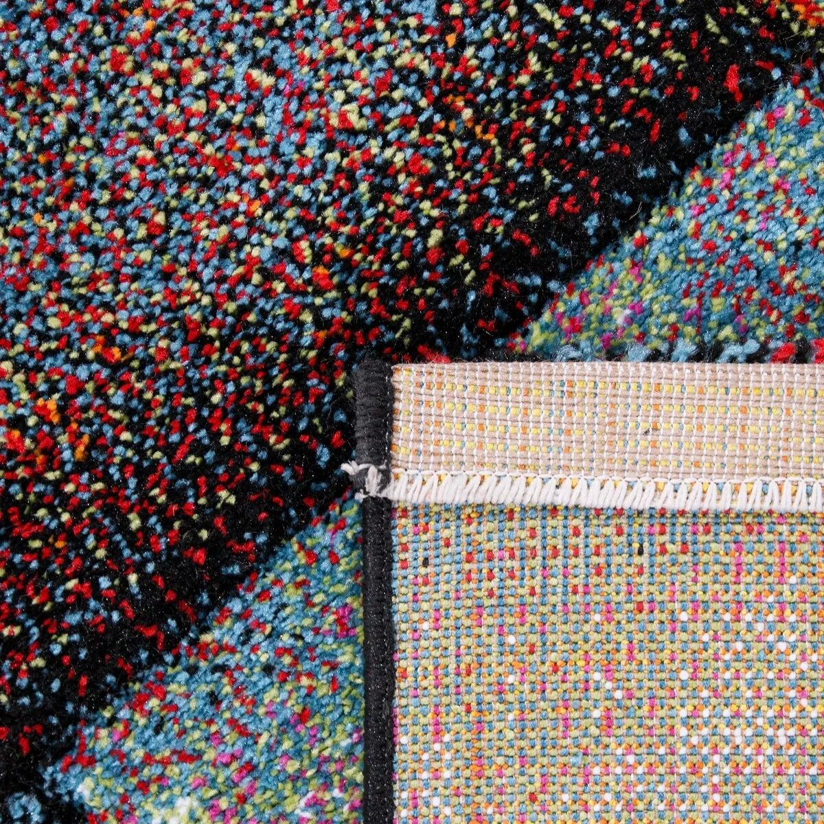 Colorful Living Room Rug with geometric Squares. Multi-Colored
