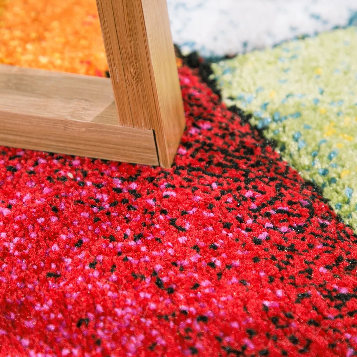 Colorful Living Room Rug with geometric Squares. Multi-Colored