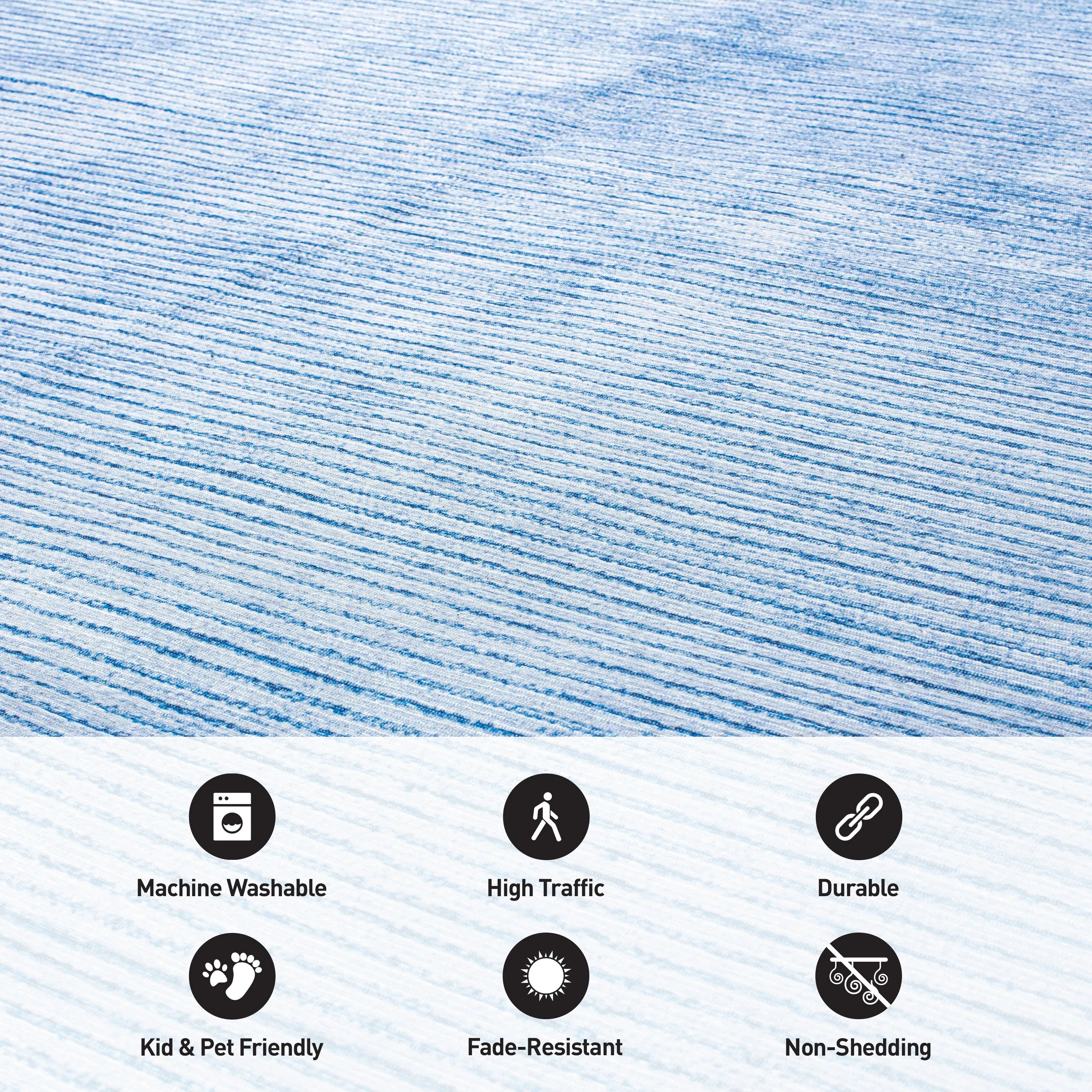 Contemporary Distressed Stripe Machine Washable Area Rug