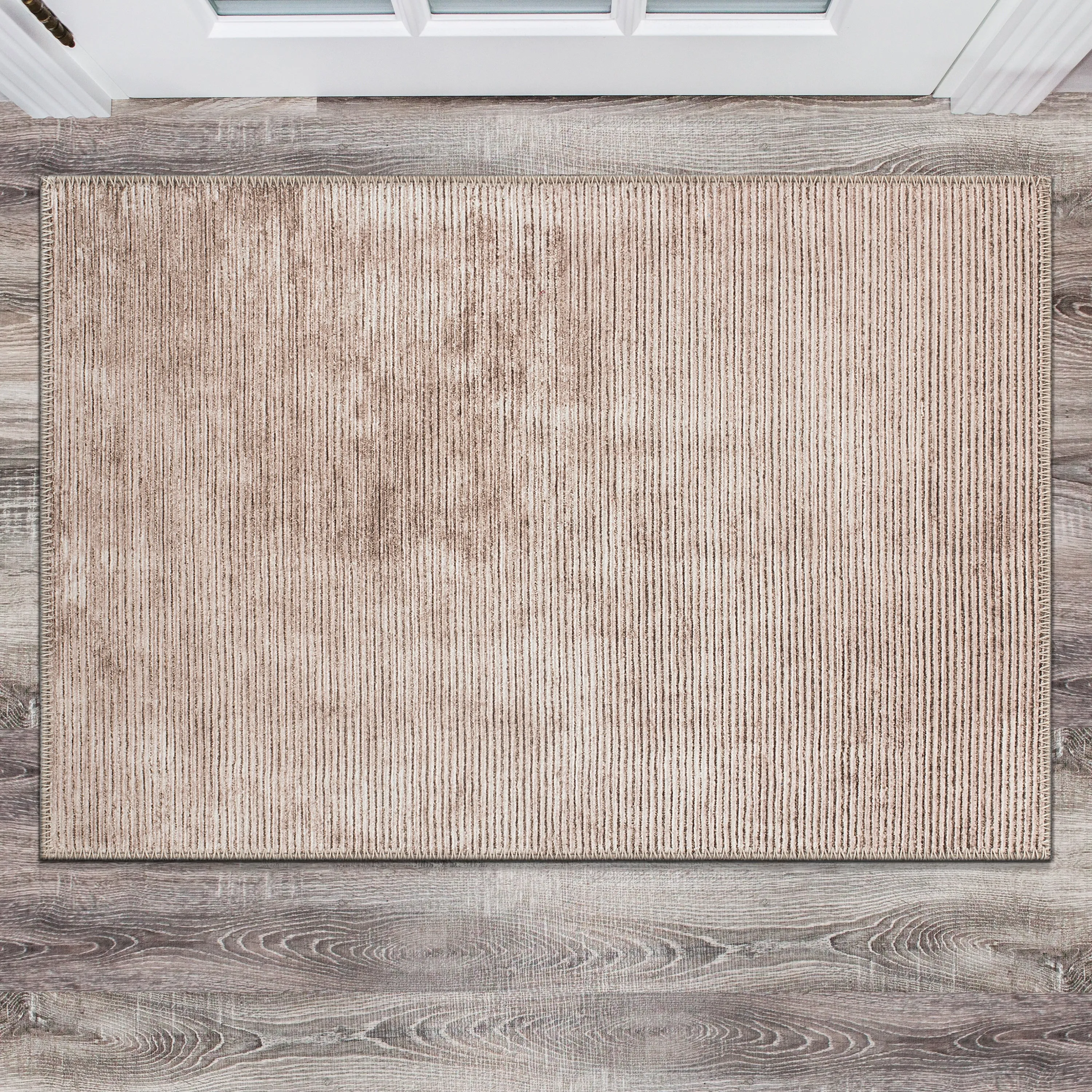 Contemporary Distressed Stripe Machine Washable Area Rug