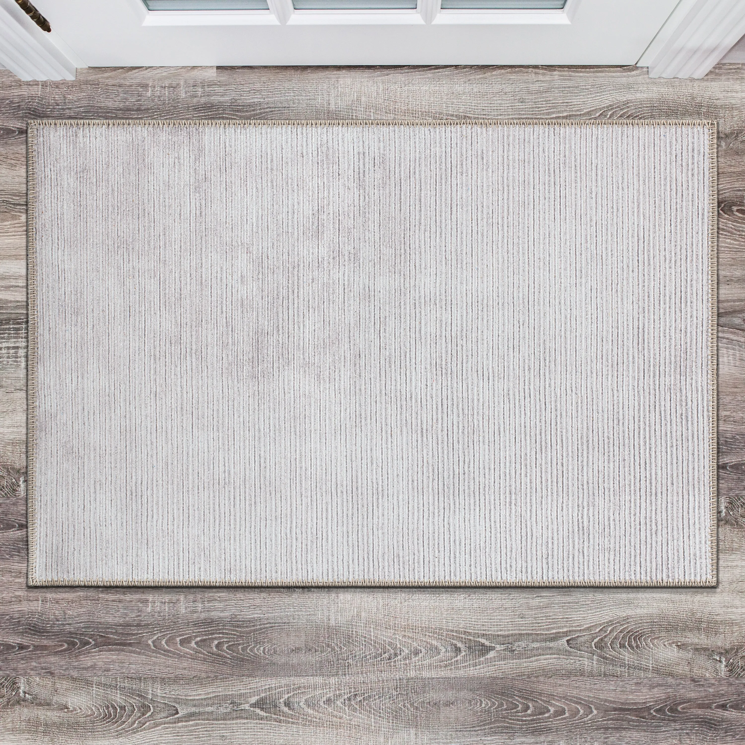 Contemporary Distressed Stripe Machine Washable Area Rug