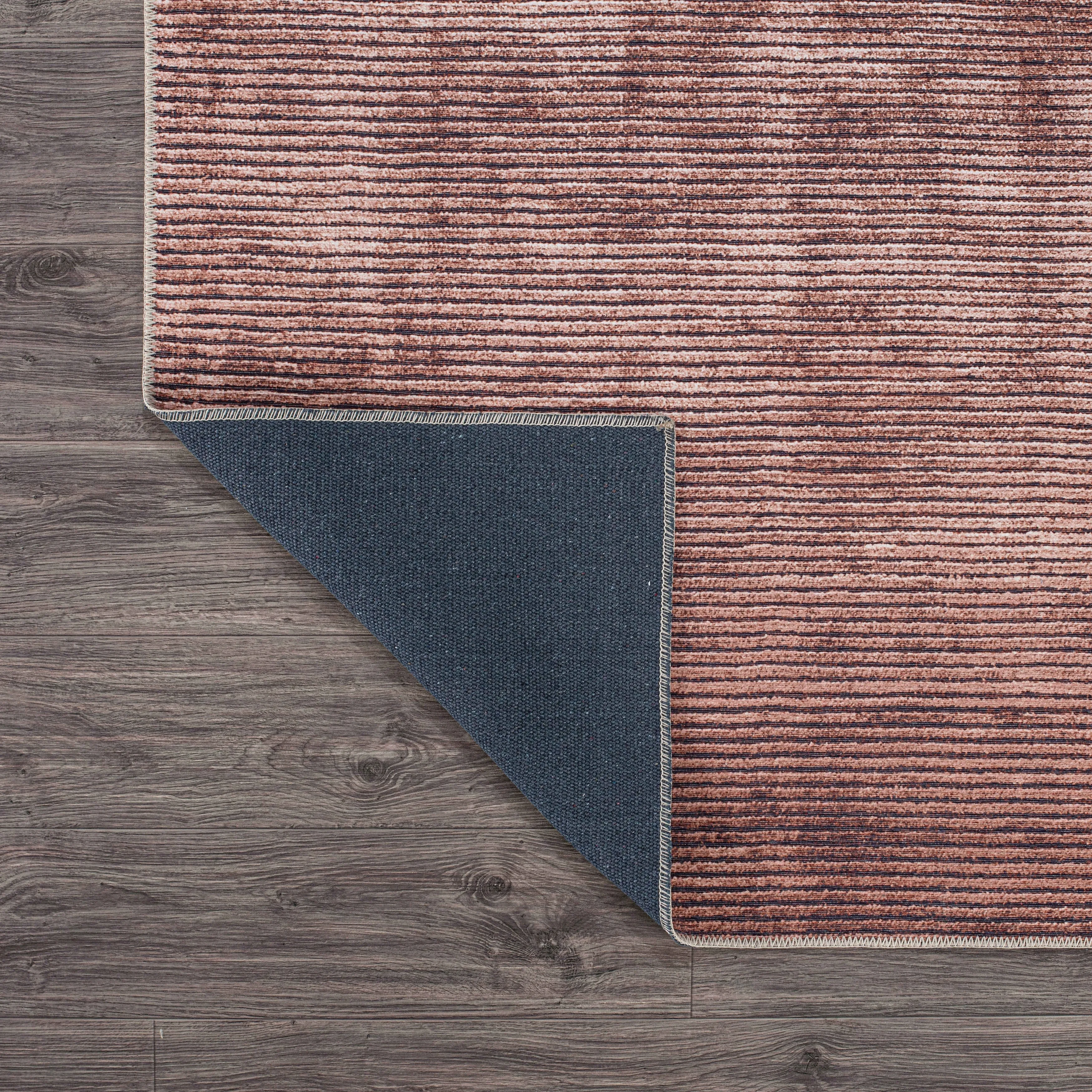 Contemporary Distressed Stripe Machine Washable Area Rug