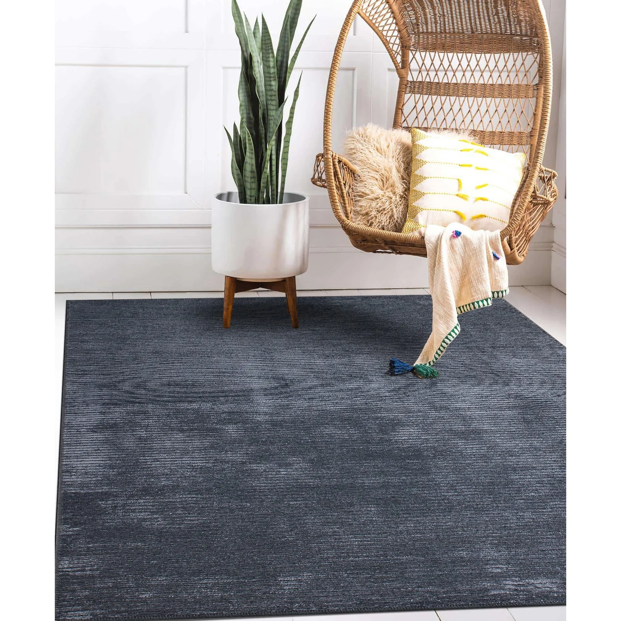 Contemporary Distressed Stripe Machine Washable Area Rug