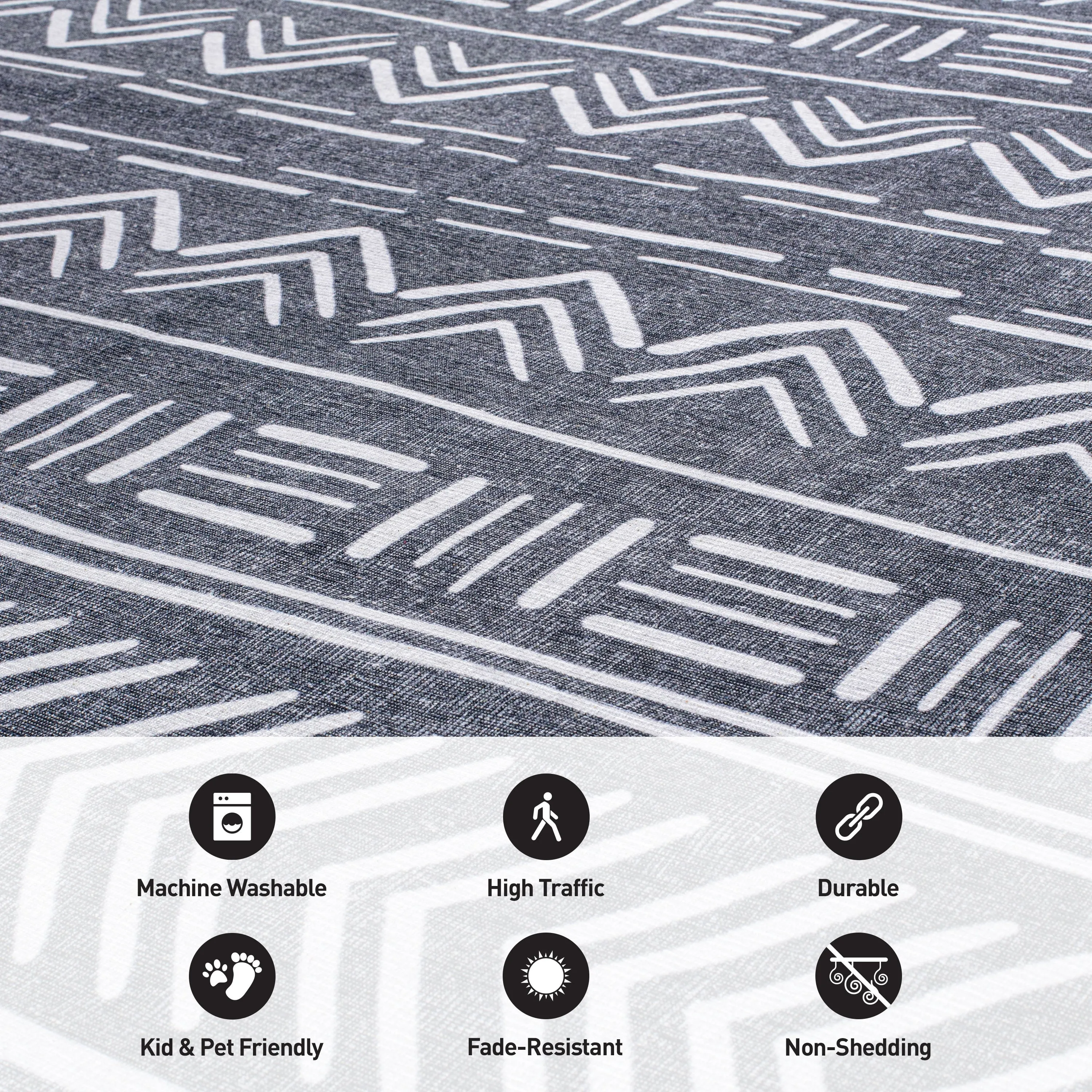 Contemporary Geometric Bohemian Machine Washable Area Rug