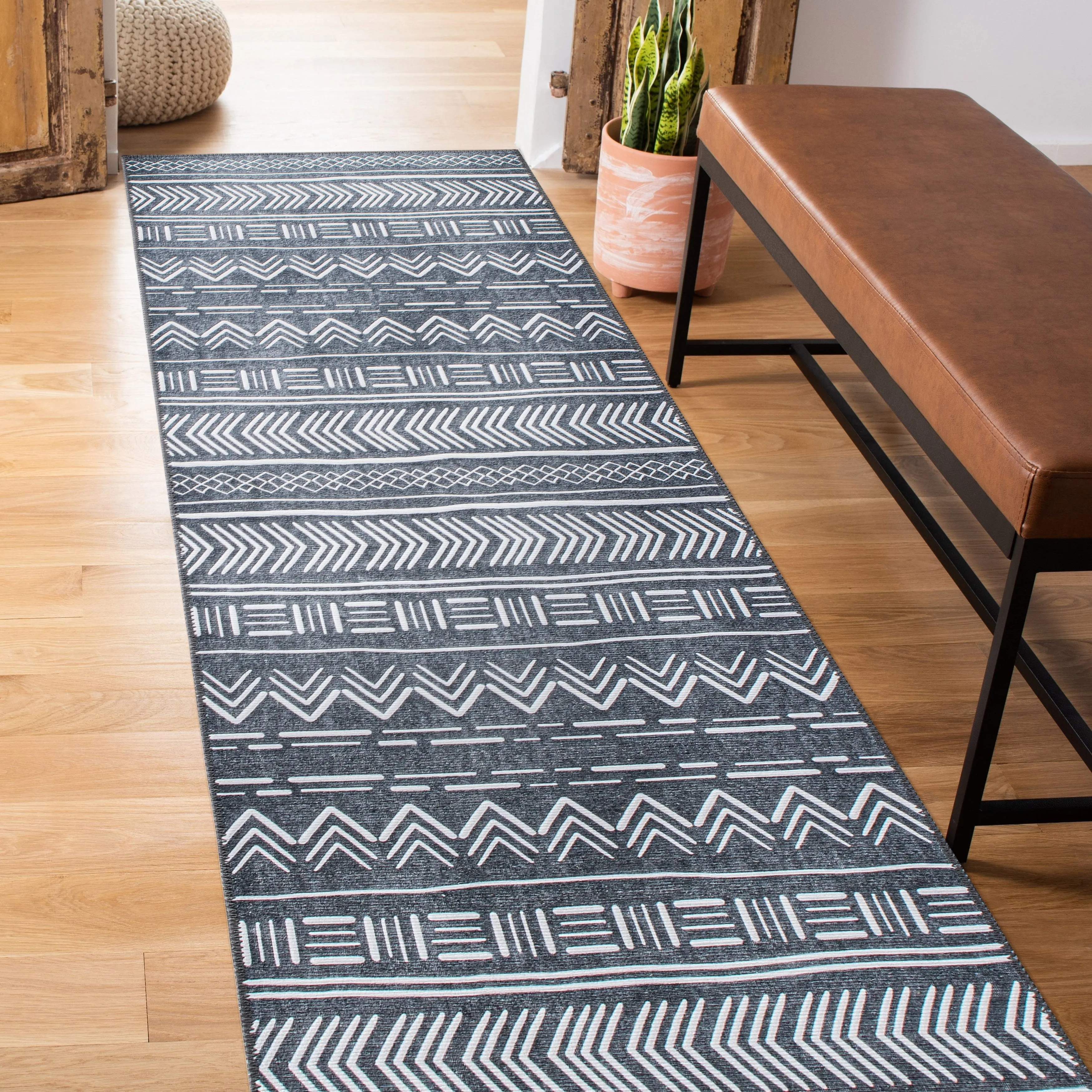 Contemporary Geometric Bohemian Machine Washable Area Rug
