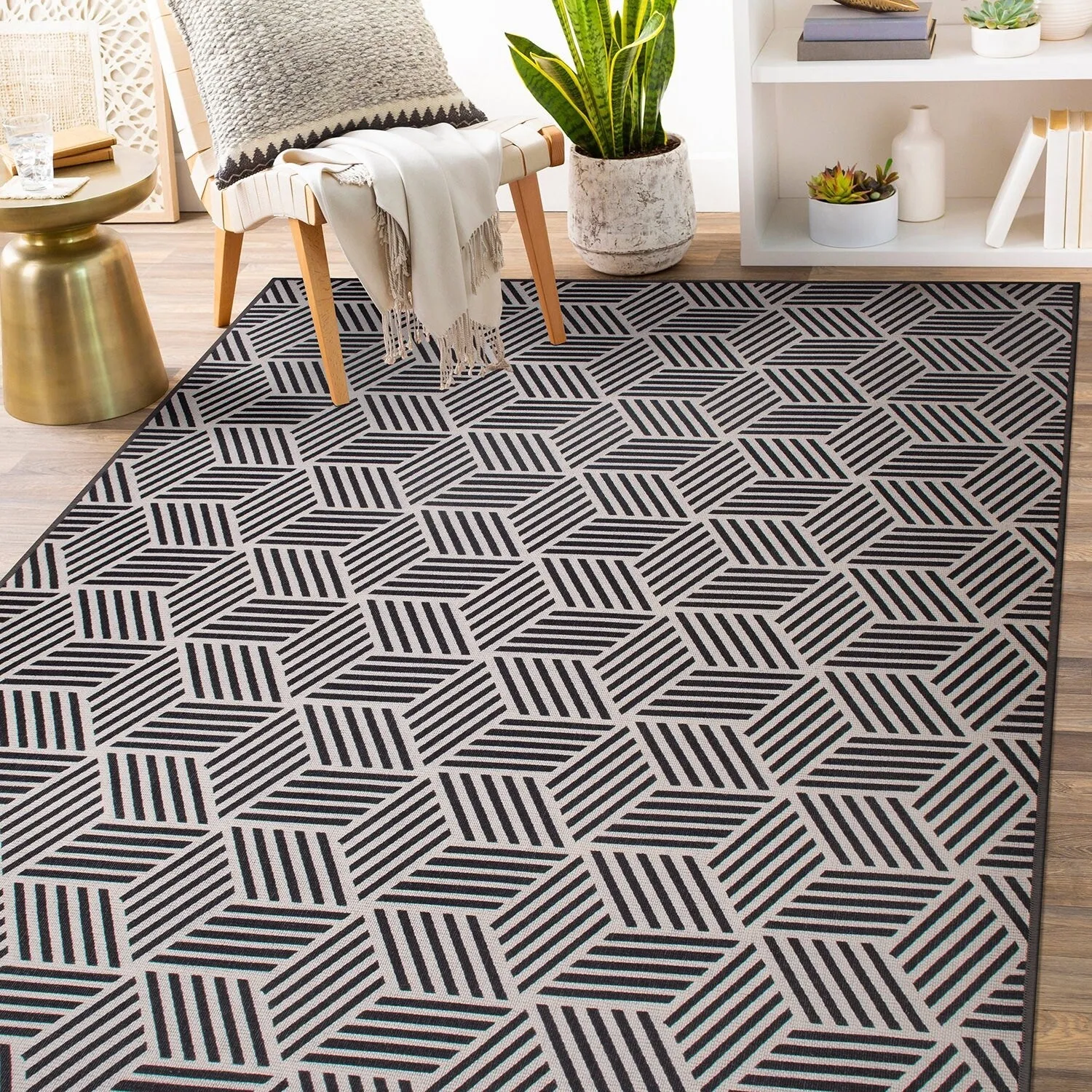 Contemporary Geometric Cubes Indoor/Outdoor Area Rug