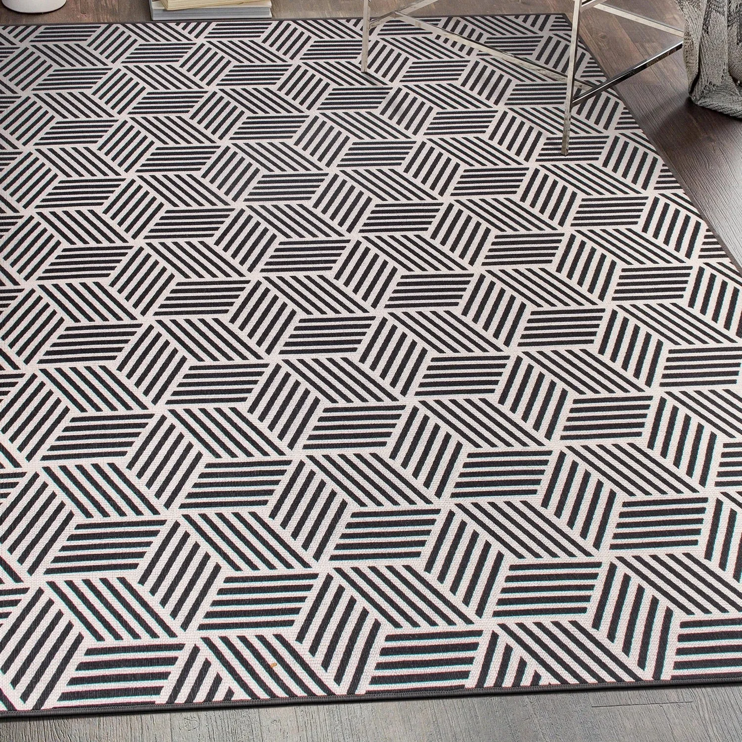 Contemporary Geometric Cubes Indoor/Outdoor Area Rug