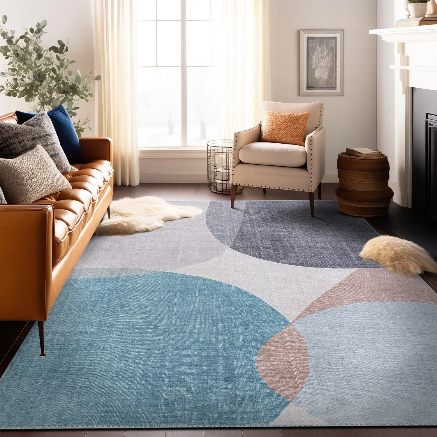Contemporary Geometric Machine Washable Area Rug