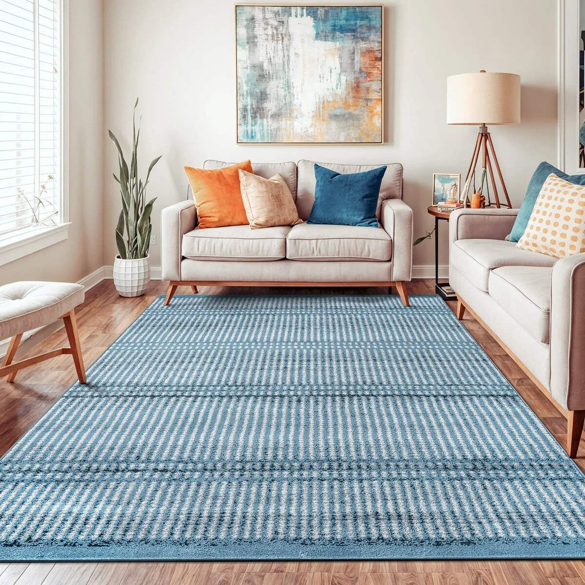 Contemporary Minimalistic Stripe LInes Area Rug